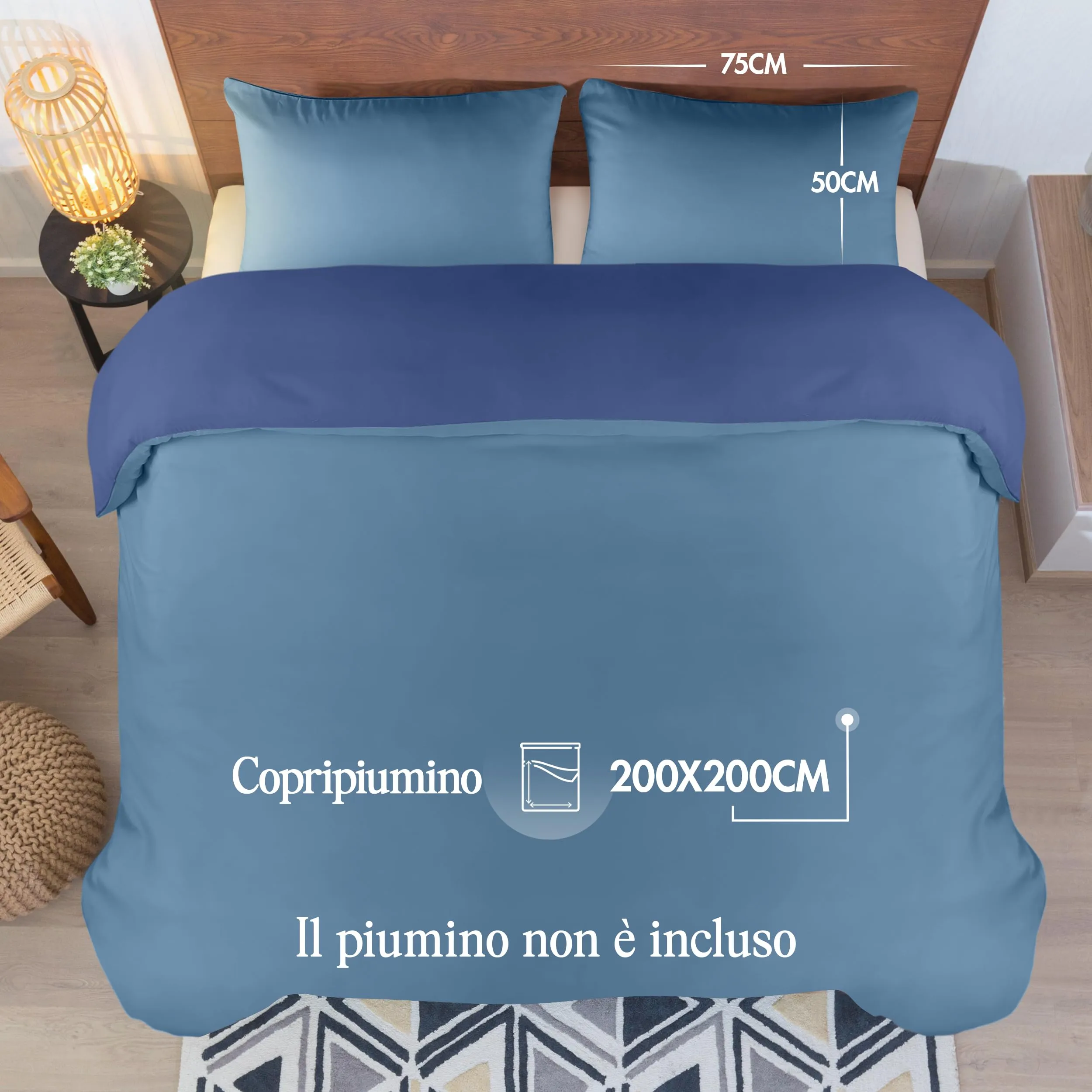 Utopia Bedding Set Copripiumino 200x200 cm e 2 Federe 50x75 cm, Blu Navy/Azzurro - immagine 2