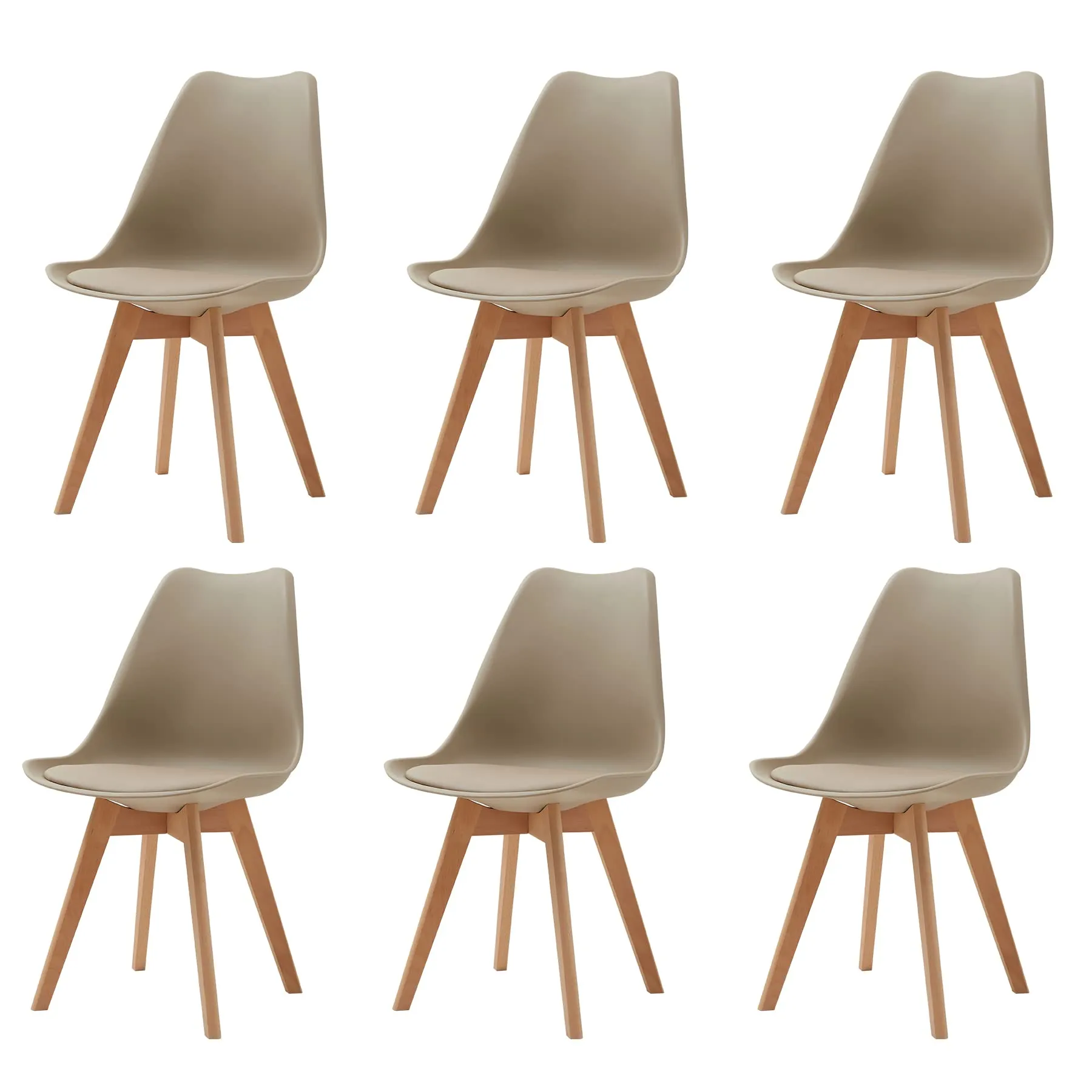 GrandCA HOME Set di 6 Sedie Imbottite per Sala da Pranzo in Legno di Faggio, Cachi - immagine 1