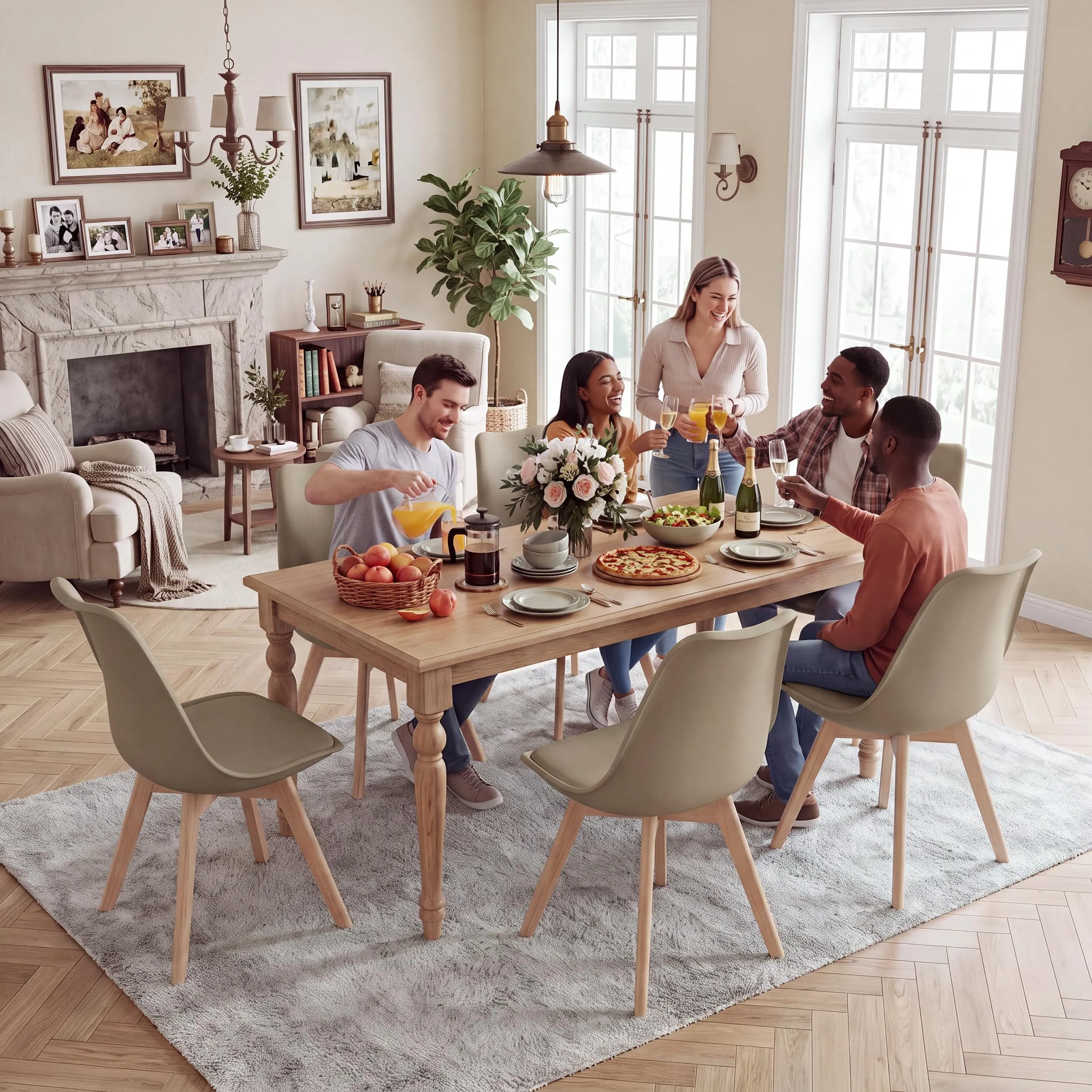 GrandCA HOME Set di 6 Sedie Imbottite per Sala da Pranzo in Legno di Faggio, Cachi - immagine 2