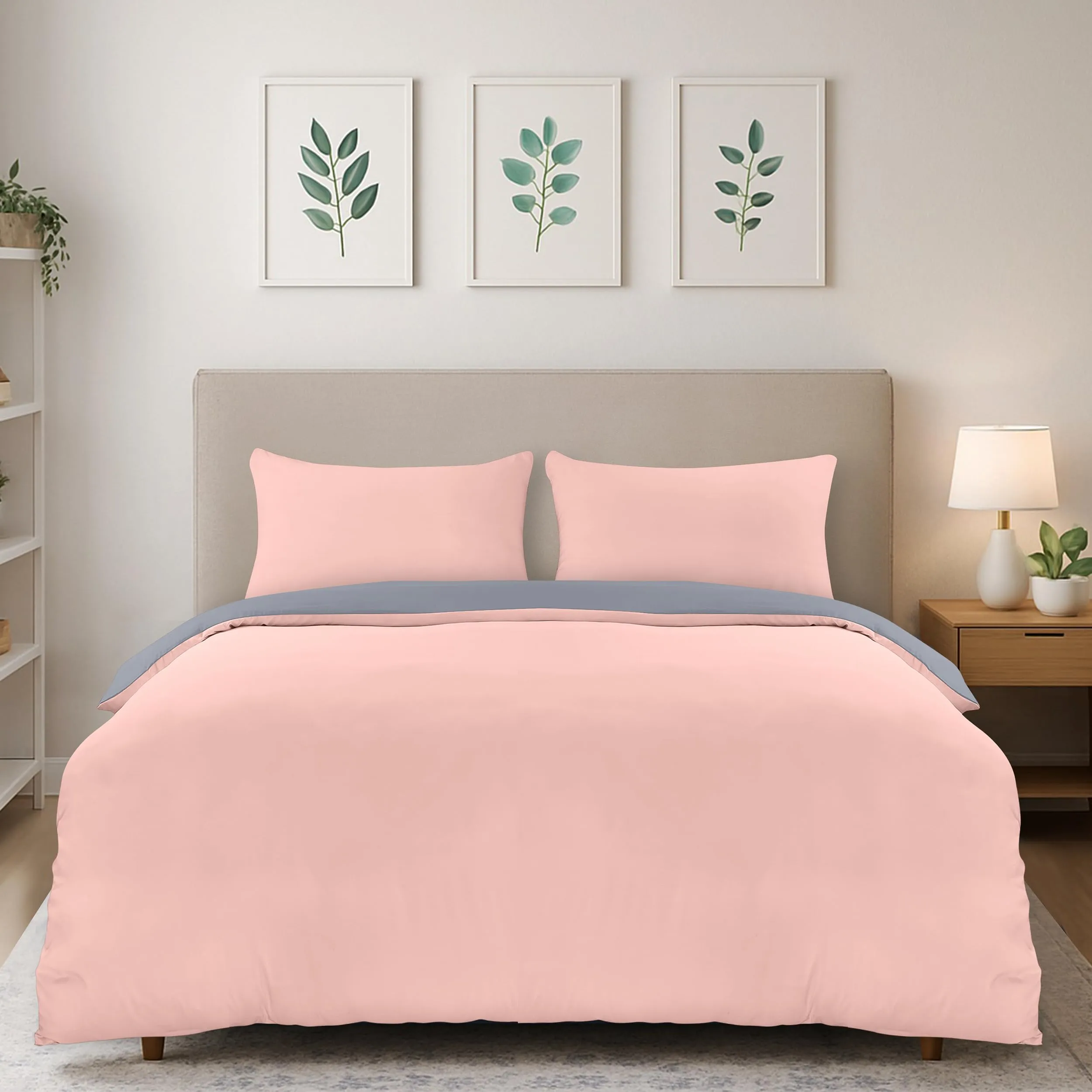 Utopia Bedding Set Copripiumino 200x200 cm e 2 Federe 50x75 cm, Grigio/Rosa - immagine 1