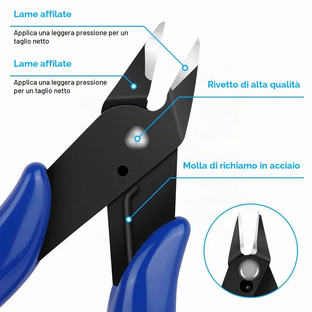 Ainiv Pinza da Taglio Diagonale di Precisione, Tronchesi Multifunzionale per Elettricisti e Gioielleria, Blu - immagine 3