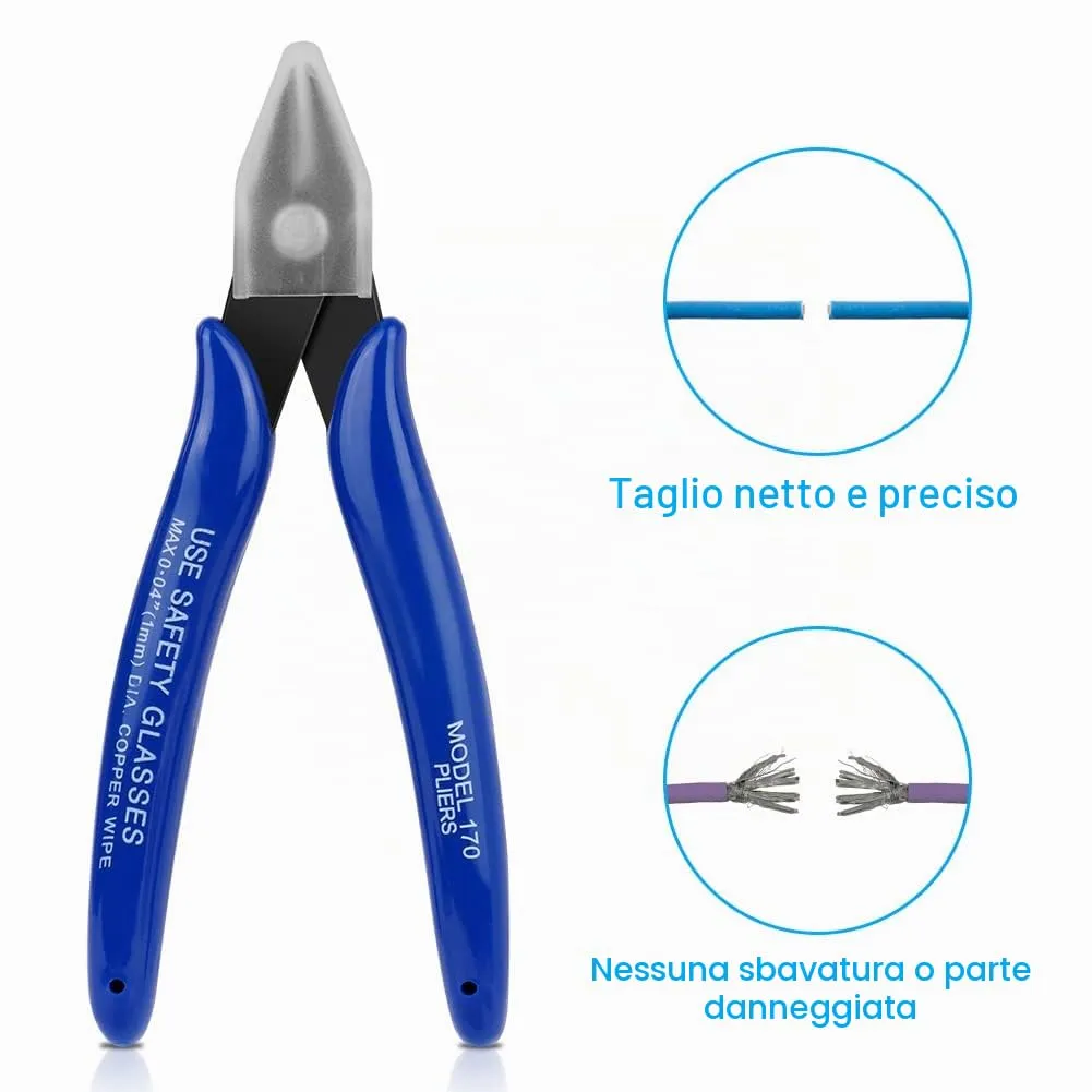 Ainiv Pinza da Taglio Diagonale di Precisione, Tronchesi Multifunzionale per Elettricisti e Gioielleria, Blu - immagine 6