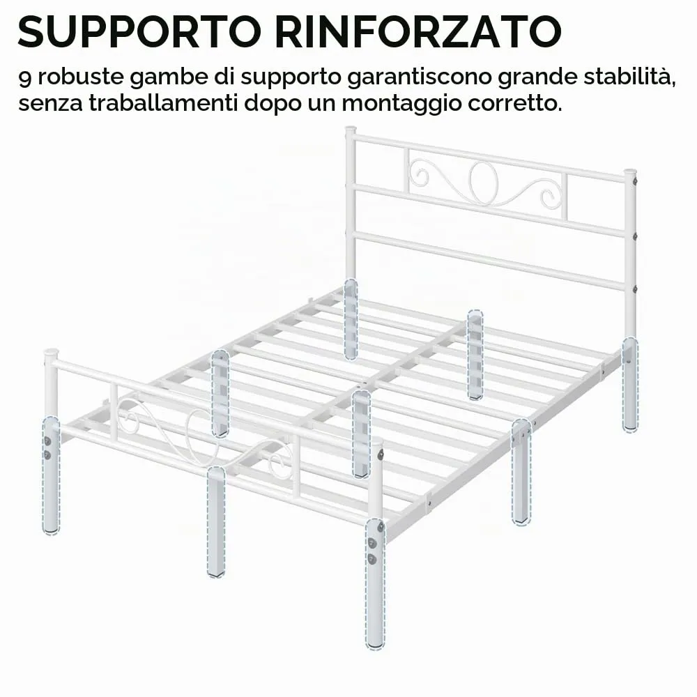 Yaheetech Struttura Letto Matrimoniale in Ferro 140 x 200 cm, Bianco - immagine 4