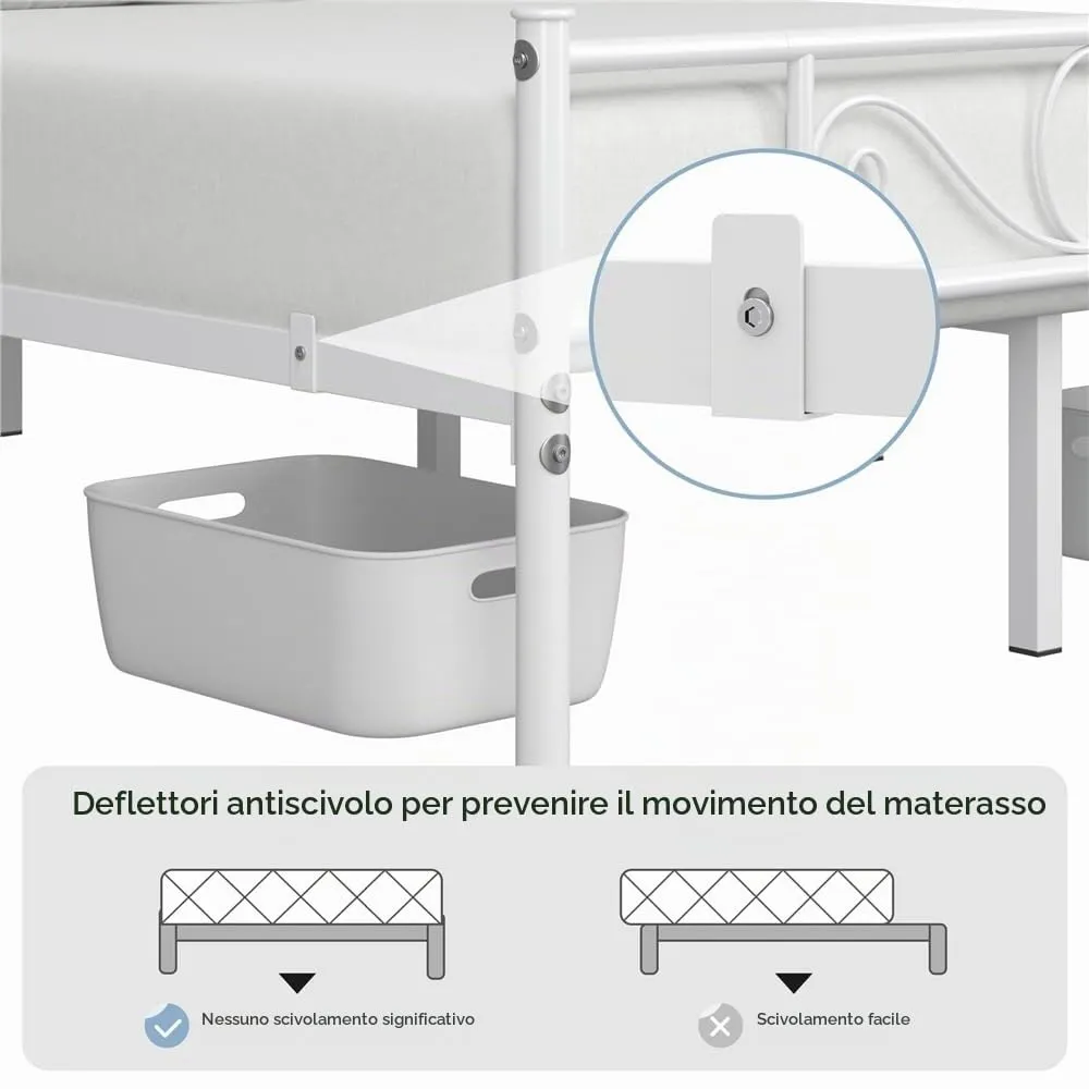 Yaheetech Struttura Letto Matrimoniale in Ferro 140 x 200 cm, Bianco - immagine 6