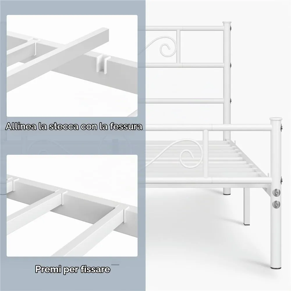 Yaheetech Struttura Letto Matrimoniale in Ferro 140 x 200 cm, Bianco - immagine 8