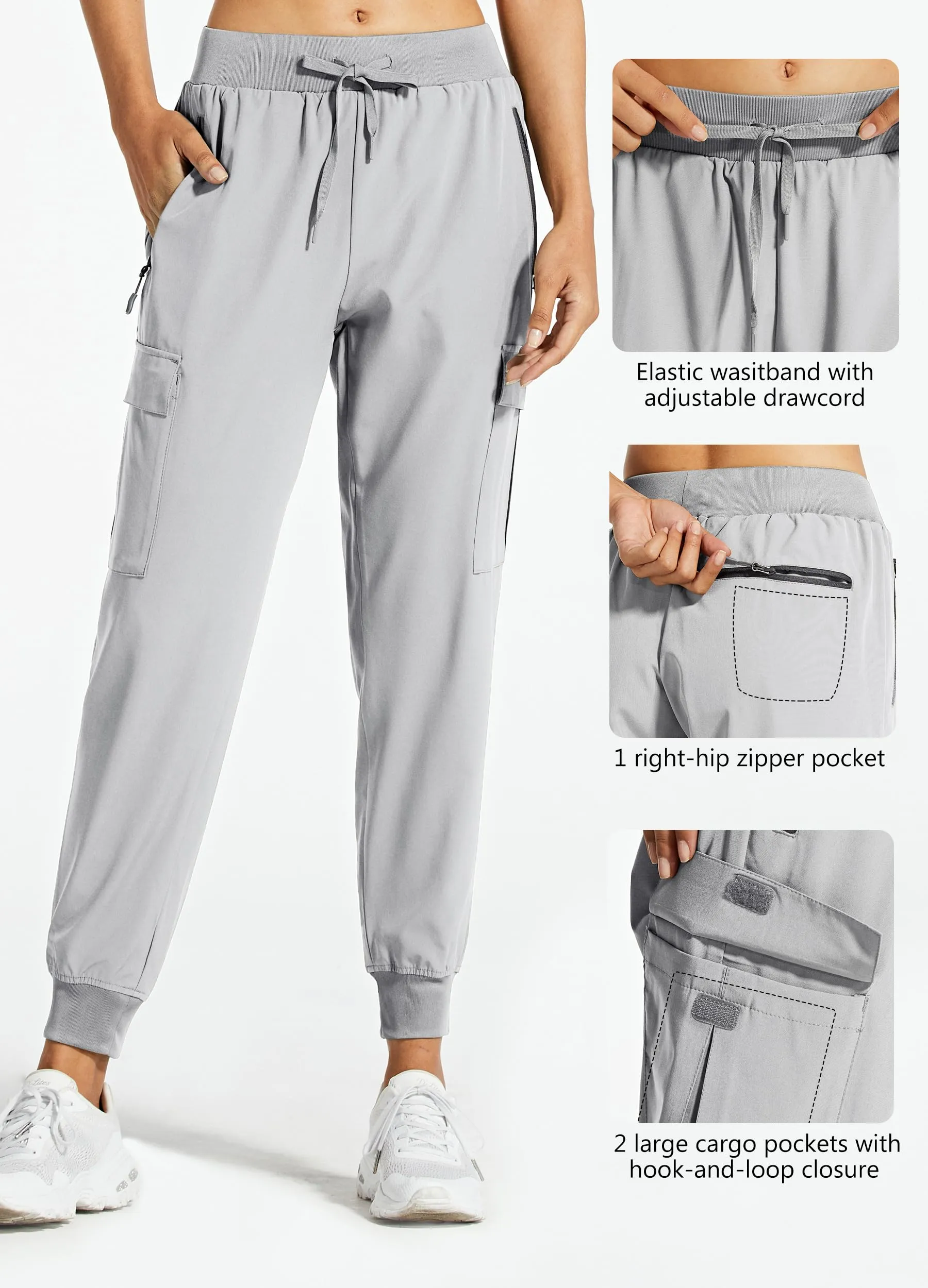 Libin Pantaloni Trekking Donna Cargo Jogger Estivi, Grigio Chiaro, XL - immagine 4