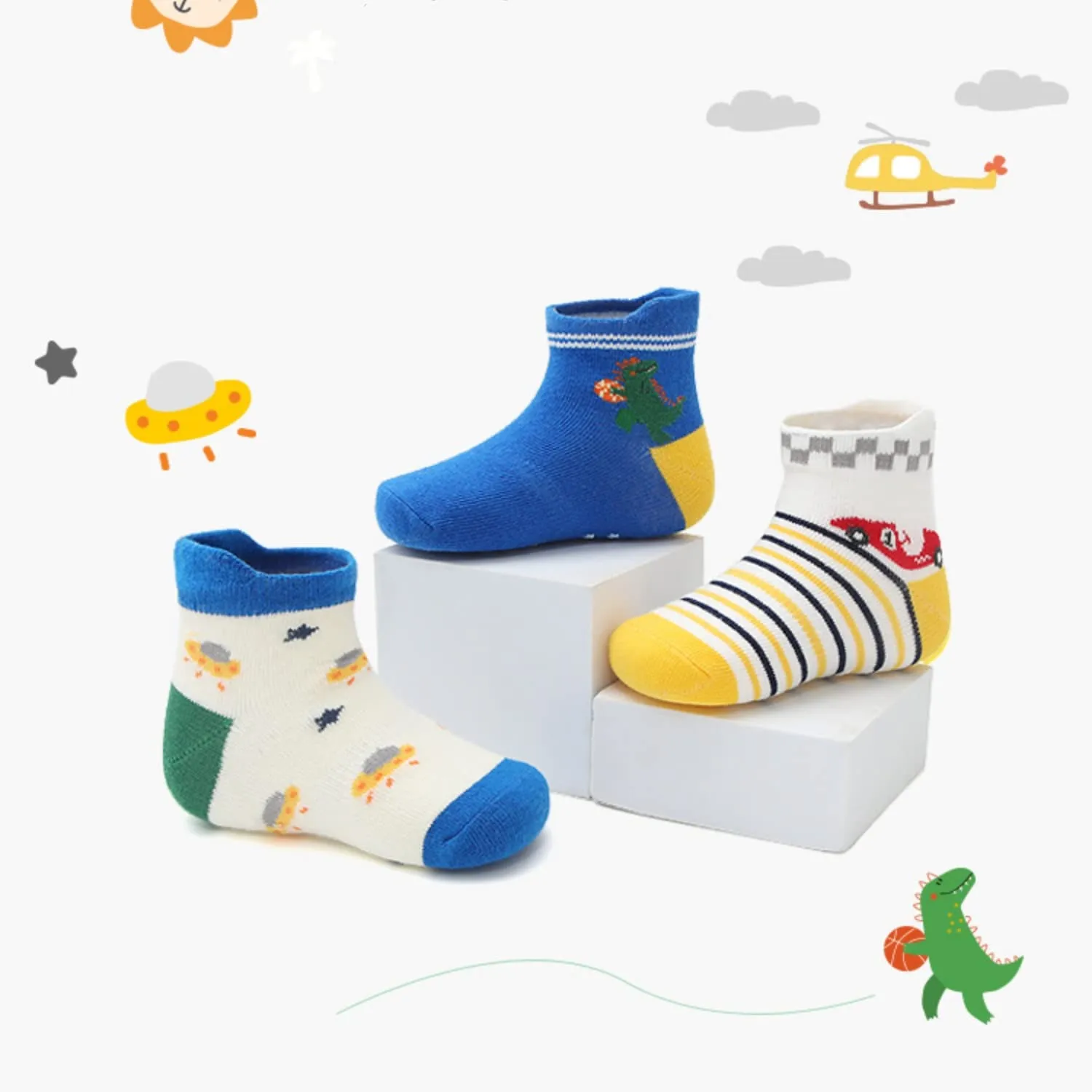 HaimoBurg Calze Antiscivolo in Cotone per Bambini 1-5 Anni, 12 Paia - immagine 2