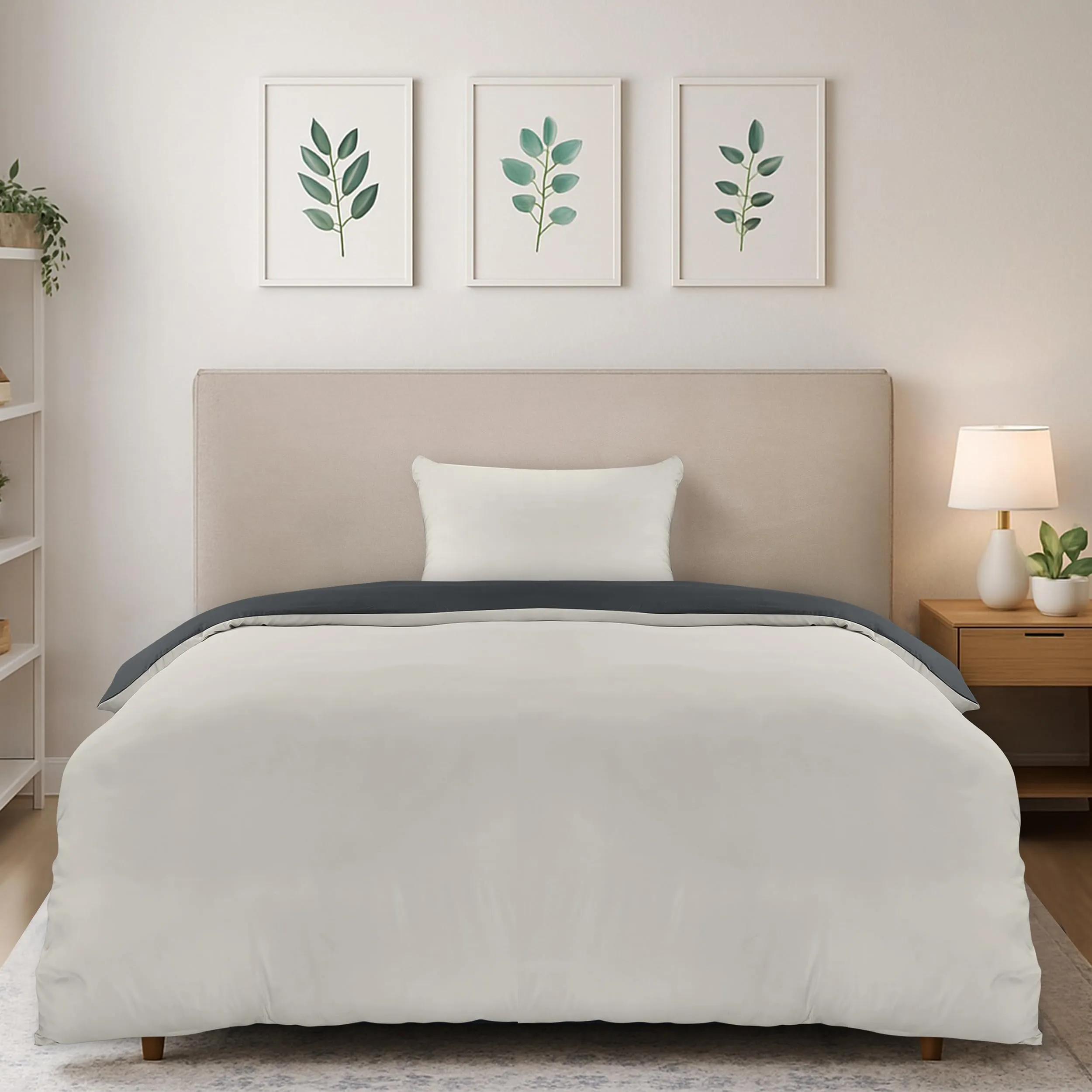 Utopia Bedding Set Copripiumino Singolo e Federa, Microfibra, 135x200cm + 50x75cm, Grigio Scuro/Grigio Chiaro - immagine 1