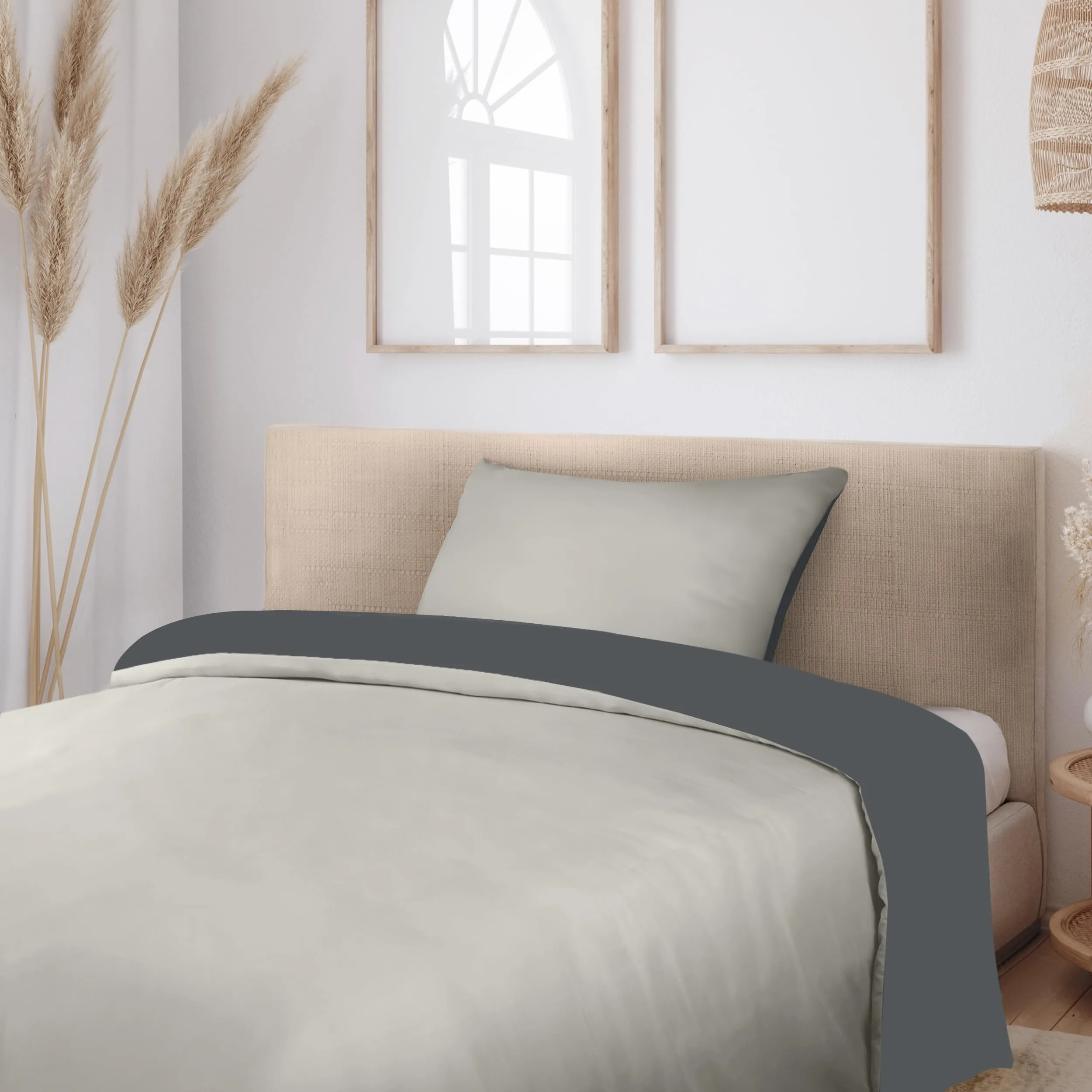 Utopia Bedding Set Copripiumino Singolo e Federa, Microfibra, 135x200cm + 50x75cm, Grigio Scuro/Grigio Chiaro - immagine 3