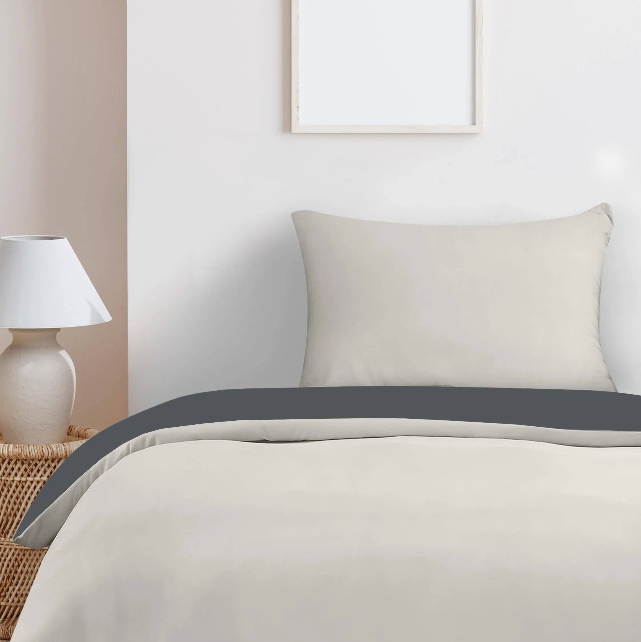 Utopia Bedding Set Copripiumino Singolo e Federa, Microfibra, 135x200cm + 50x75cm, Grigio Scuro/Grigio Chiaro - immagine 4