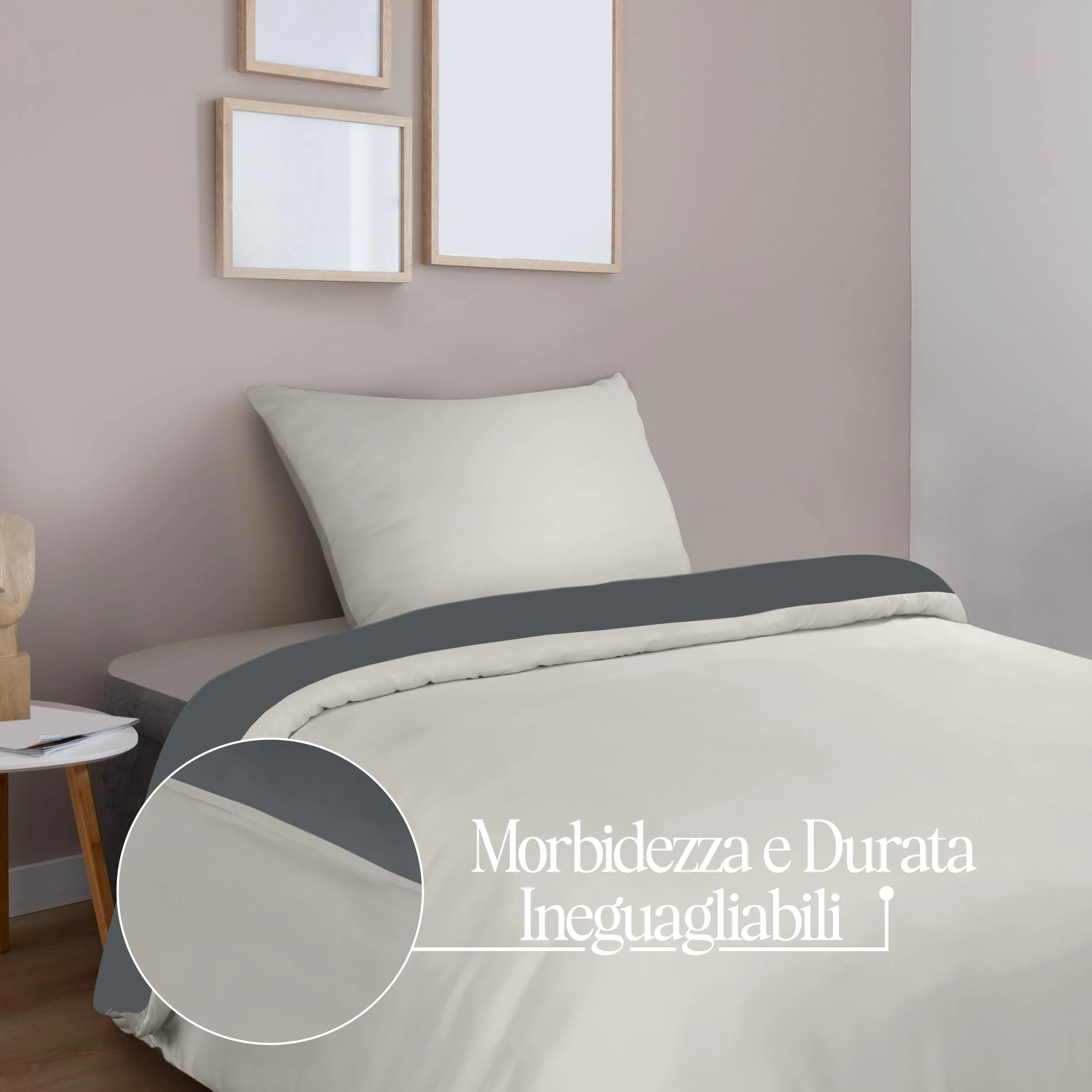 Utopia Bedding Set Copripiumino Singolo e Federa, Microfibra, 135x200cm + 50x75cm, Grigio Scuro/Grigio Chiaro - immagine 5