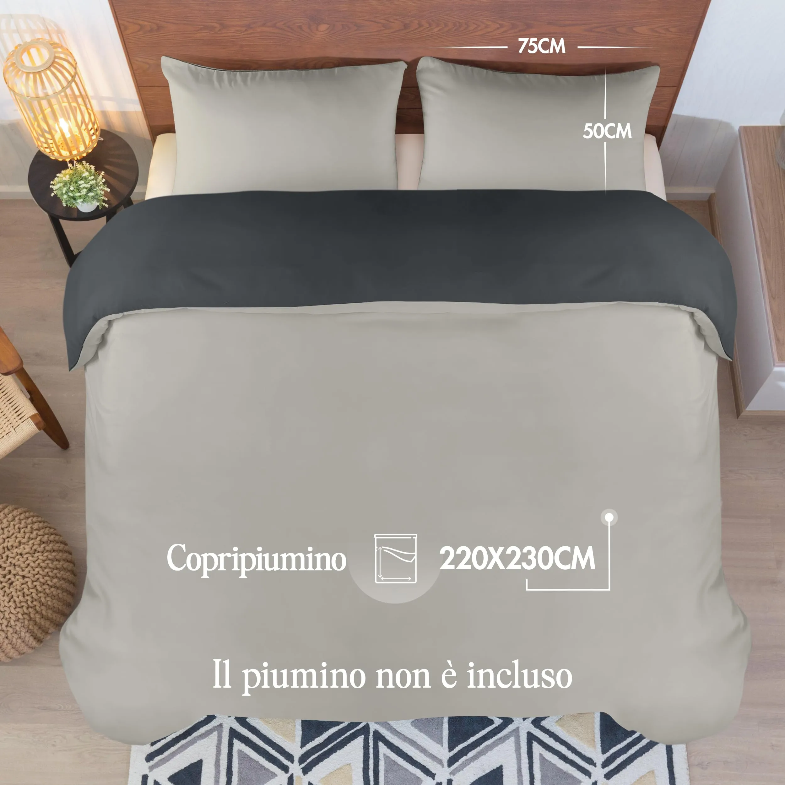 Utopia Bedding Set Copripiumino 230x220 cm e 2 Federe 50x75 cm, Grigio Scuro/Grigio Chiaro - immagine 2