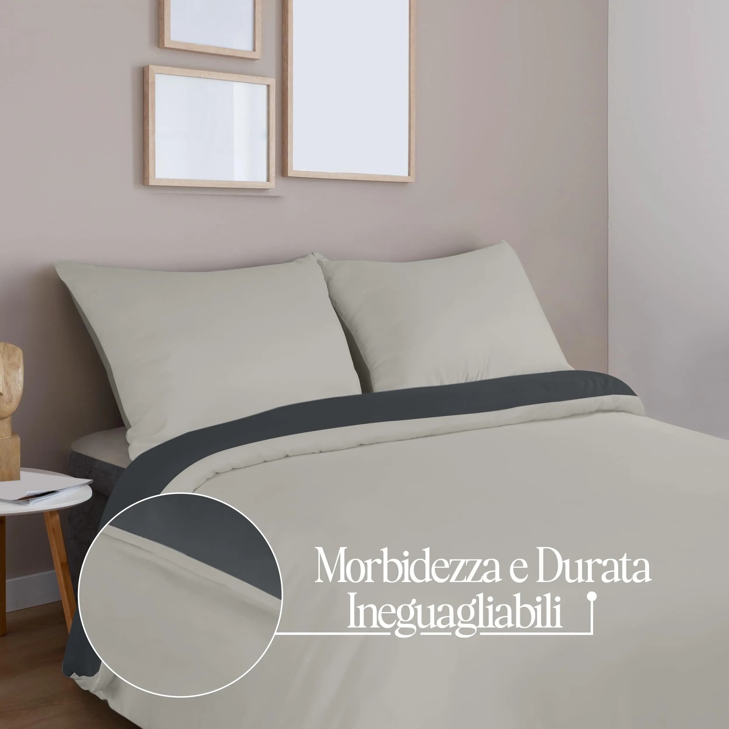 Utopia Bedding Set Copripiumino 230x220 cm e 2 Federe 50x75 cm, Grigio Scuro/Grigio Chiaro - immagine 5
