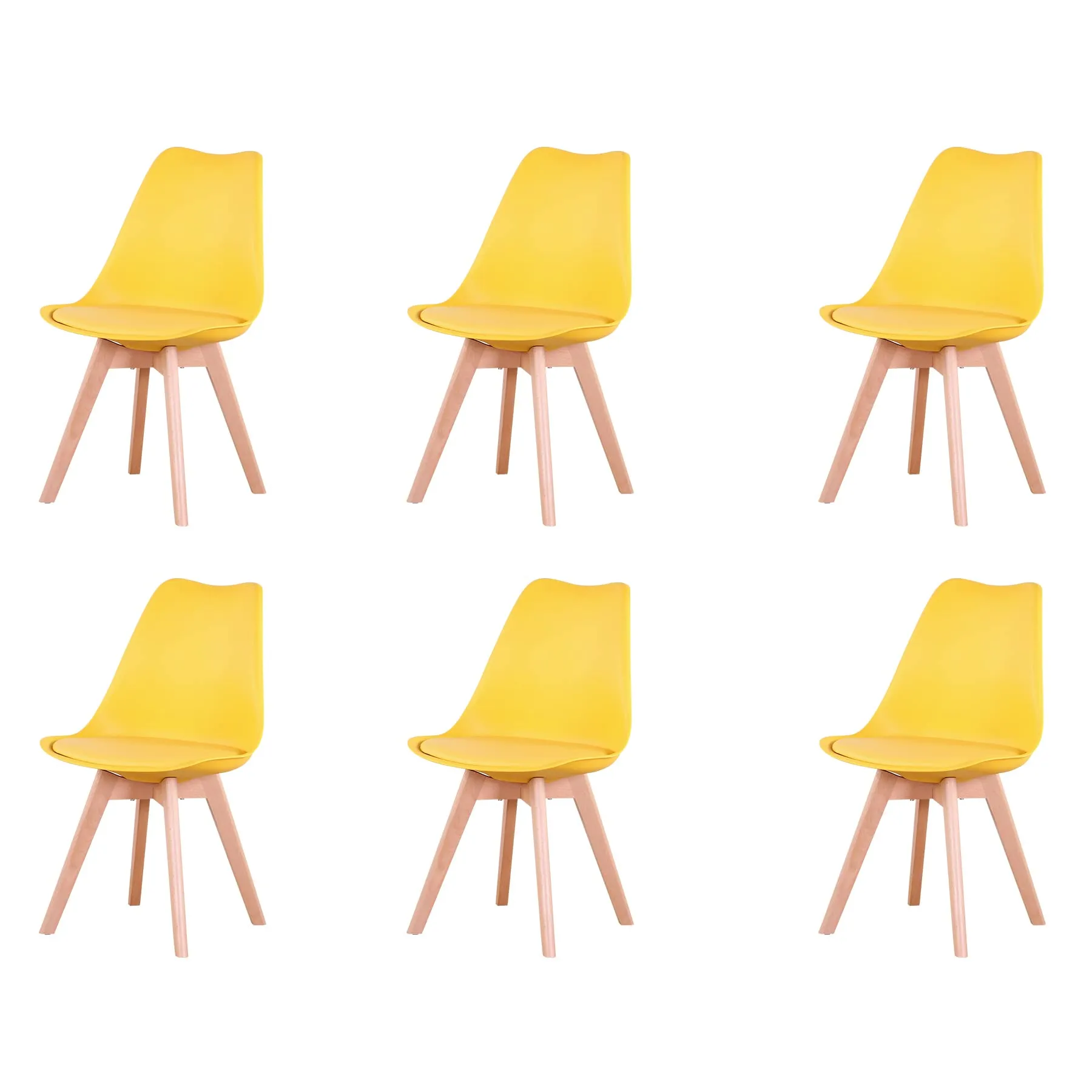 GrandCA HOME Set di 6 Sedie Imbottite con Gambe in Legno di Faggio, Giallo - immagine 1