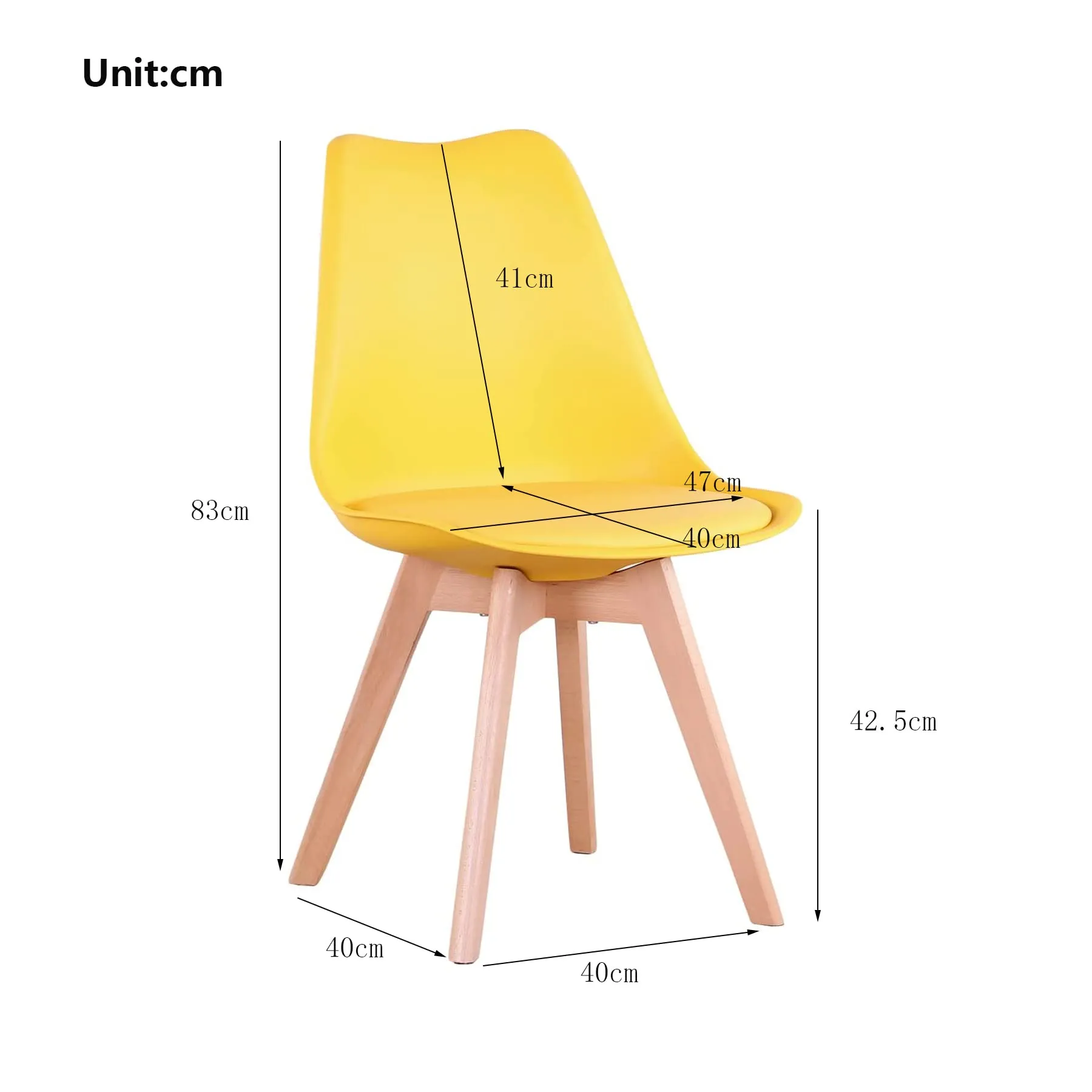 GrandCA HOME Set di 6 Sedie Imbottite con Gambe in Legno di Faggio, Giallo - immagine 3