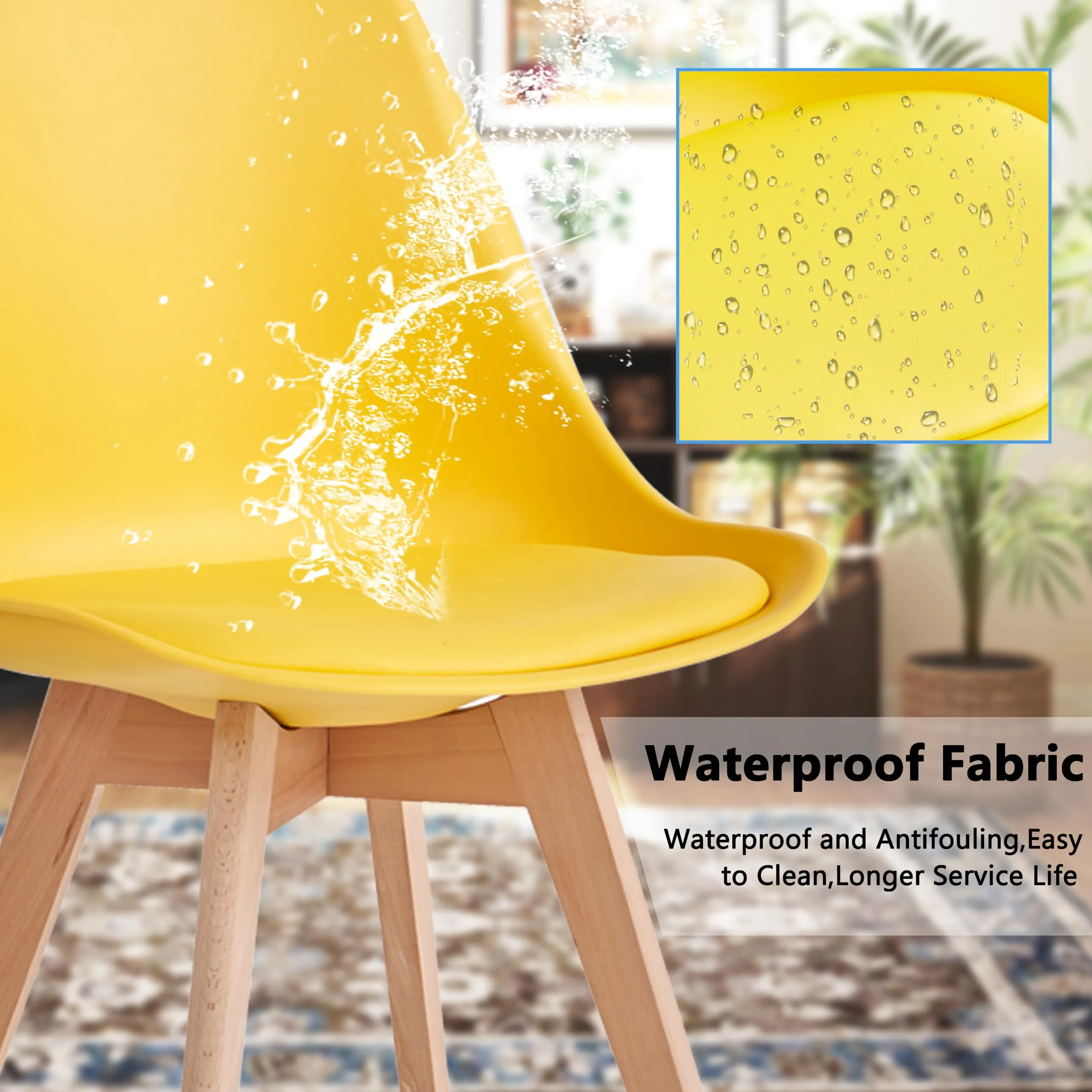 GrandCA HOME Set di 6 Sedie Imbottite con Gambe in Legno di Faggio, Giallo - immagine 4