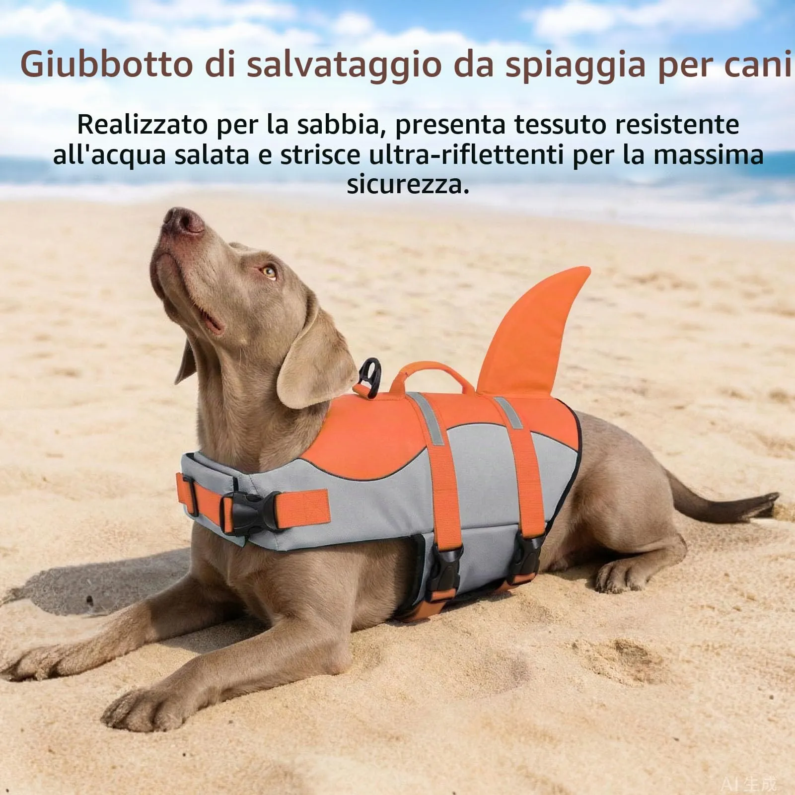 CITÉTOILE Giubbotto Salvagente per Cani, Ripstop Regolabile Design Squalo, Arancione, XS - immagine 5