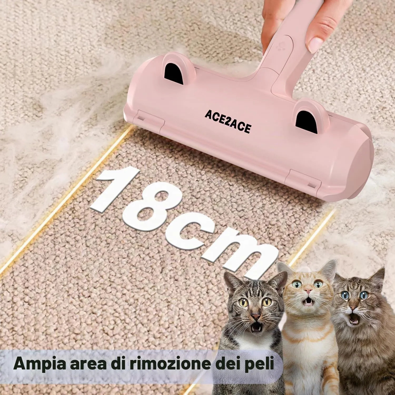 ACE2ACE Spazzola Togli Peli Animali Riutilizzabile per Gatto e Cane, Rosa - immagine 3
