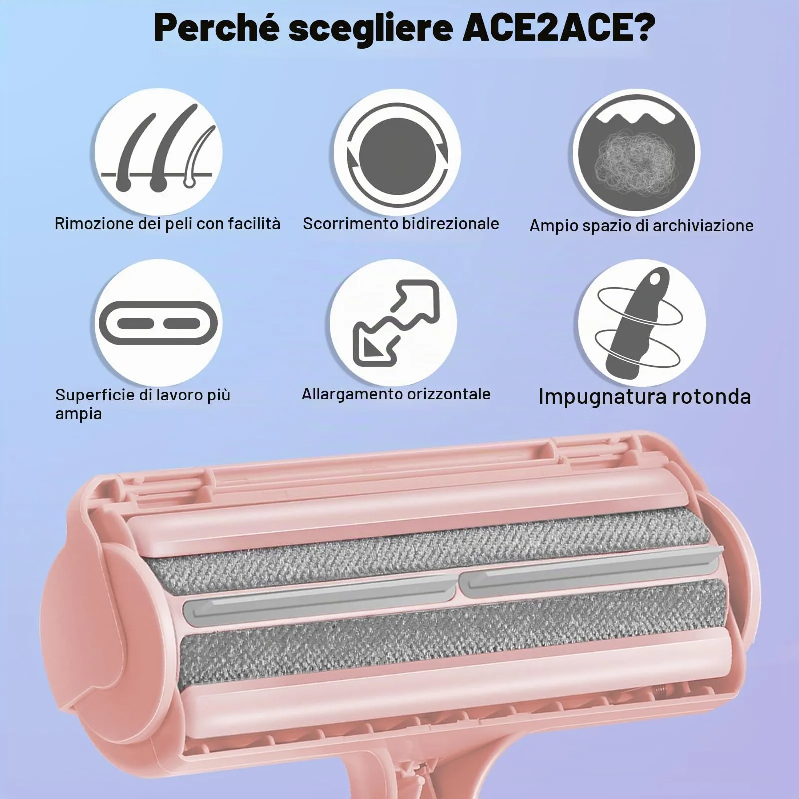 ACE2ACE Spazzola Togli Peli Animali Riutilizzabile per Gatto e Cane, Rosa - immagine 6