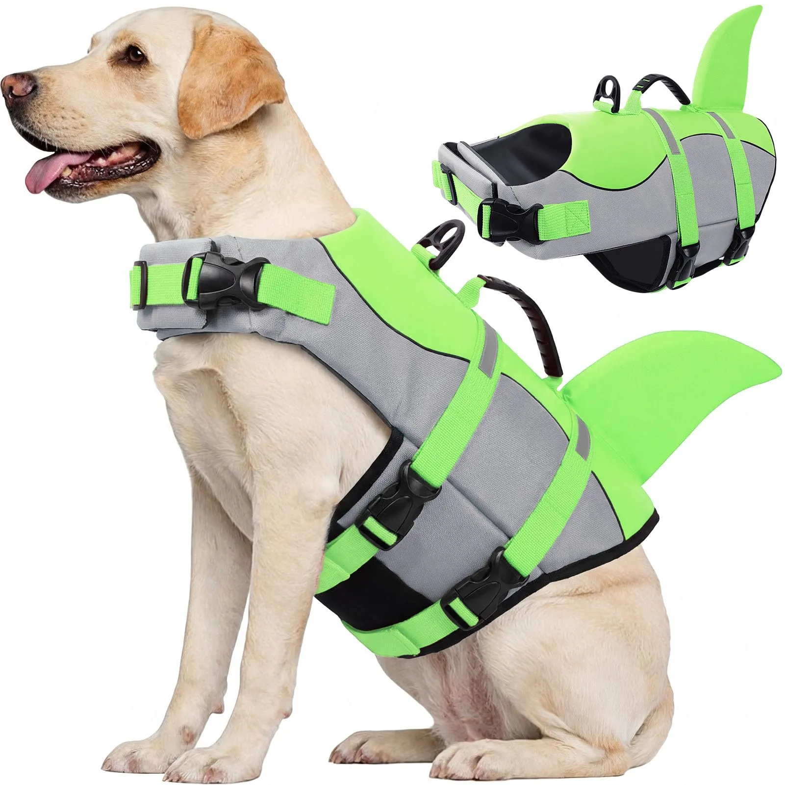 CITÉTOILE Salvagente per Cane Ripstop Regolabile con Pinna di Squalo, Verde, XL - immagine 1