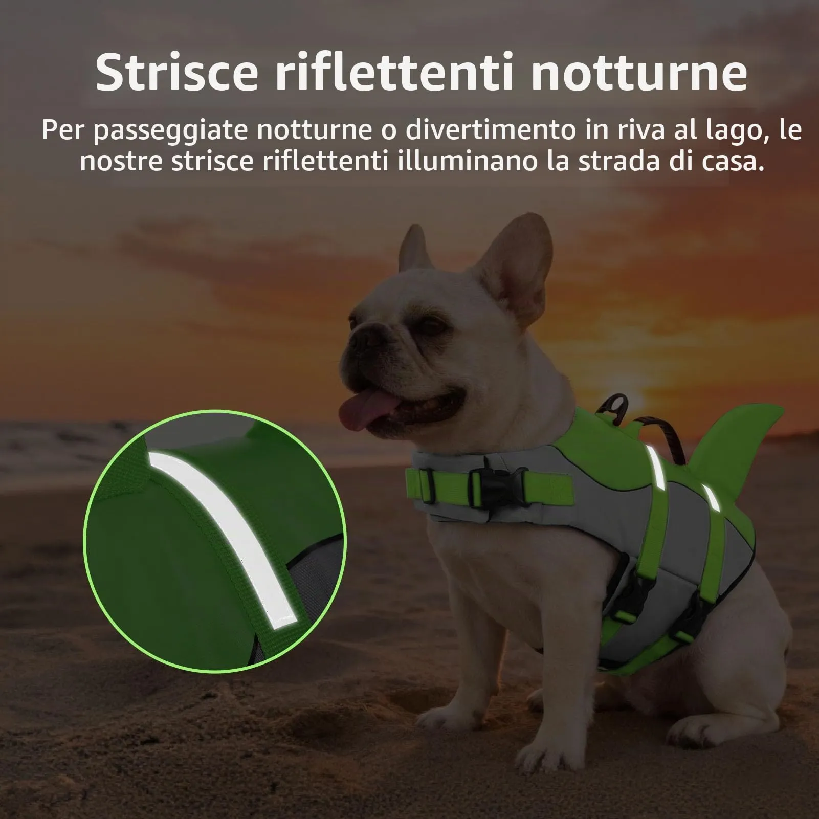 CITÉTOILE Salvagente per Cane Ripstop Regolabile con Pinna di Squalo, Verde, XL - immagine 4