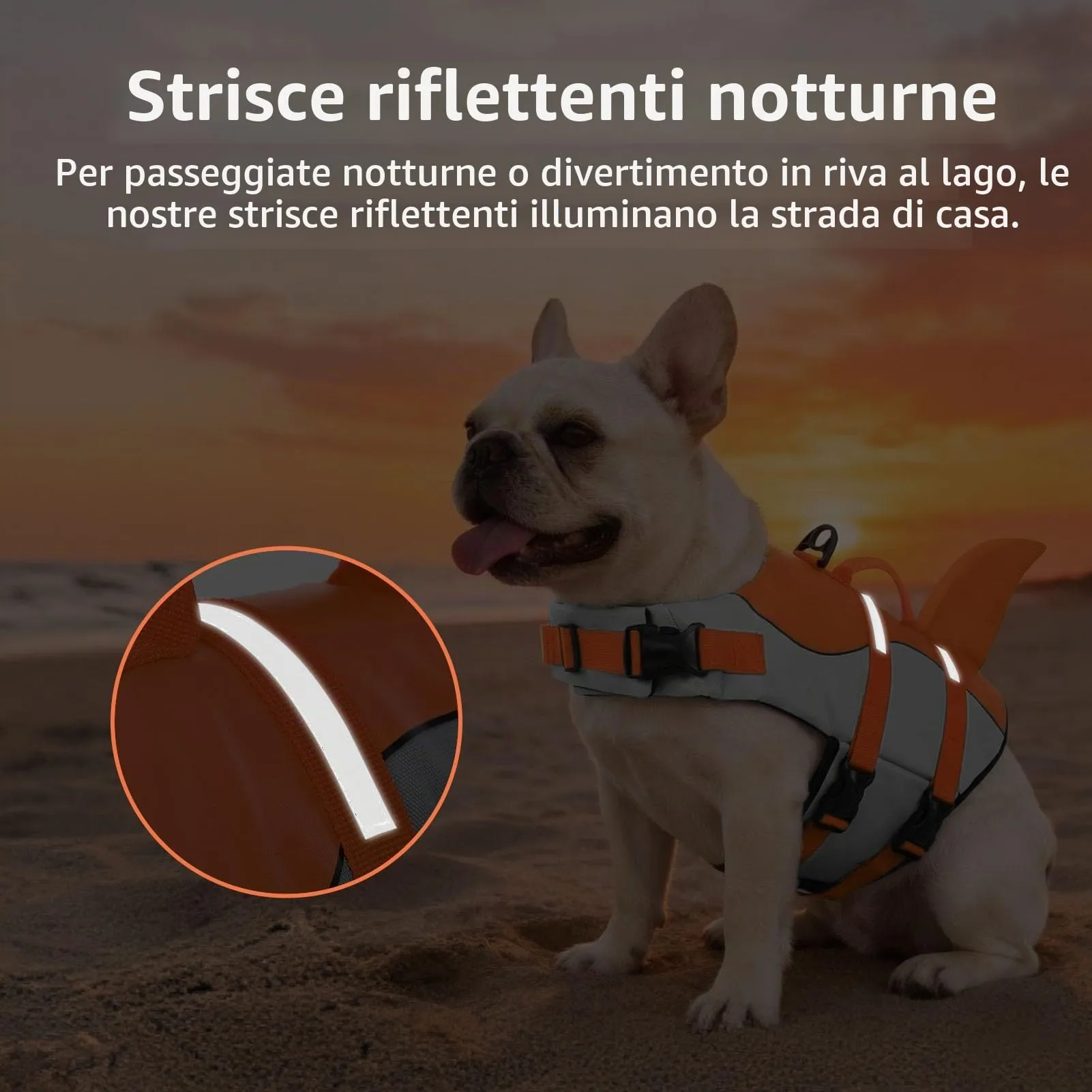 CITÉTOILE Salvagente per Cane Ripstop Squalo, arancione, S - immagine 4
