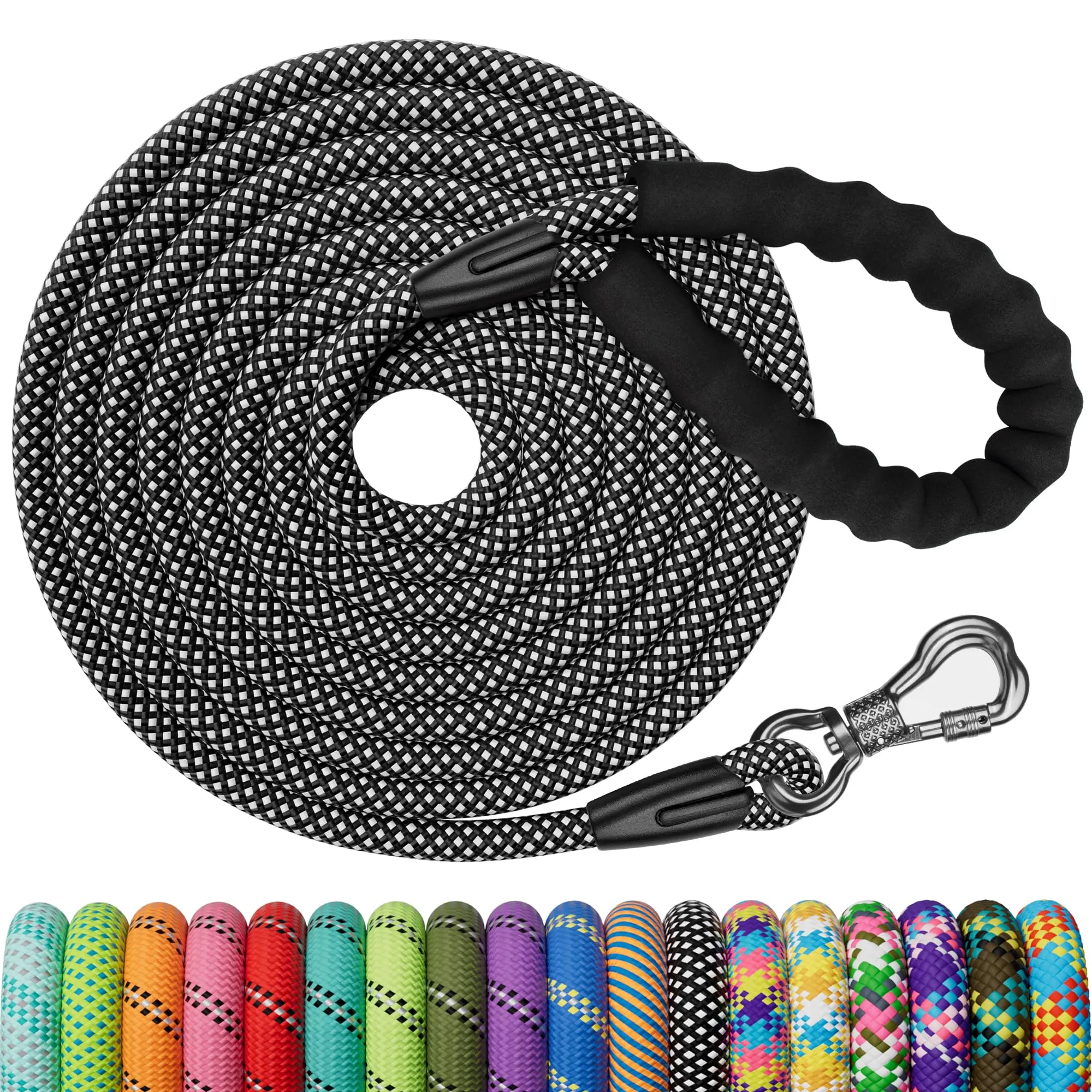 X XBEN Guinzaglio Addestramento per Cani, 3M x 8mm, Nylon Nero - immagine 1