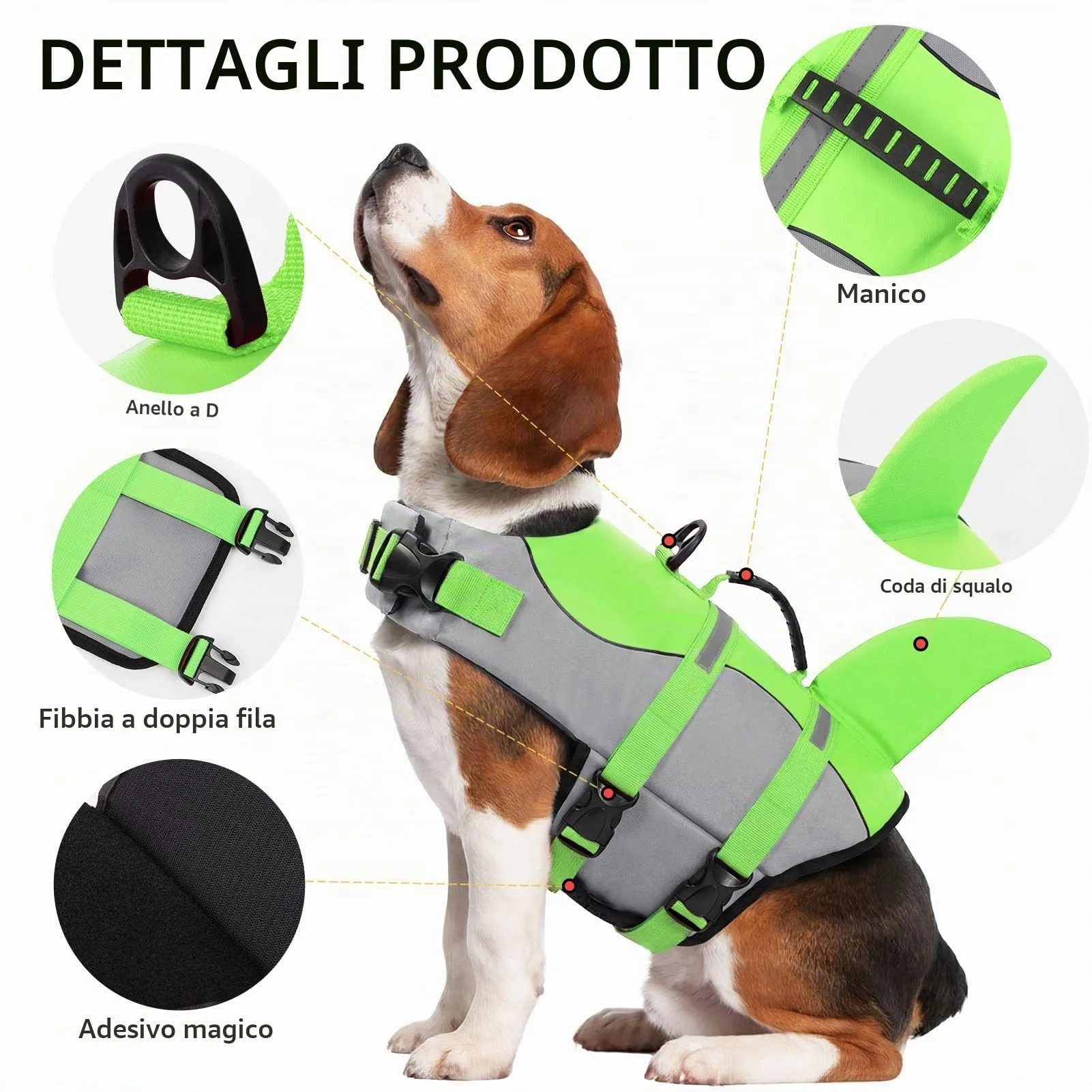 CITÉTOILE Salvagente per Cane Ripstop con Pinna di Squalo, Verde, L - immagine 2