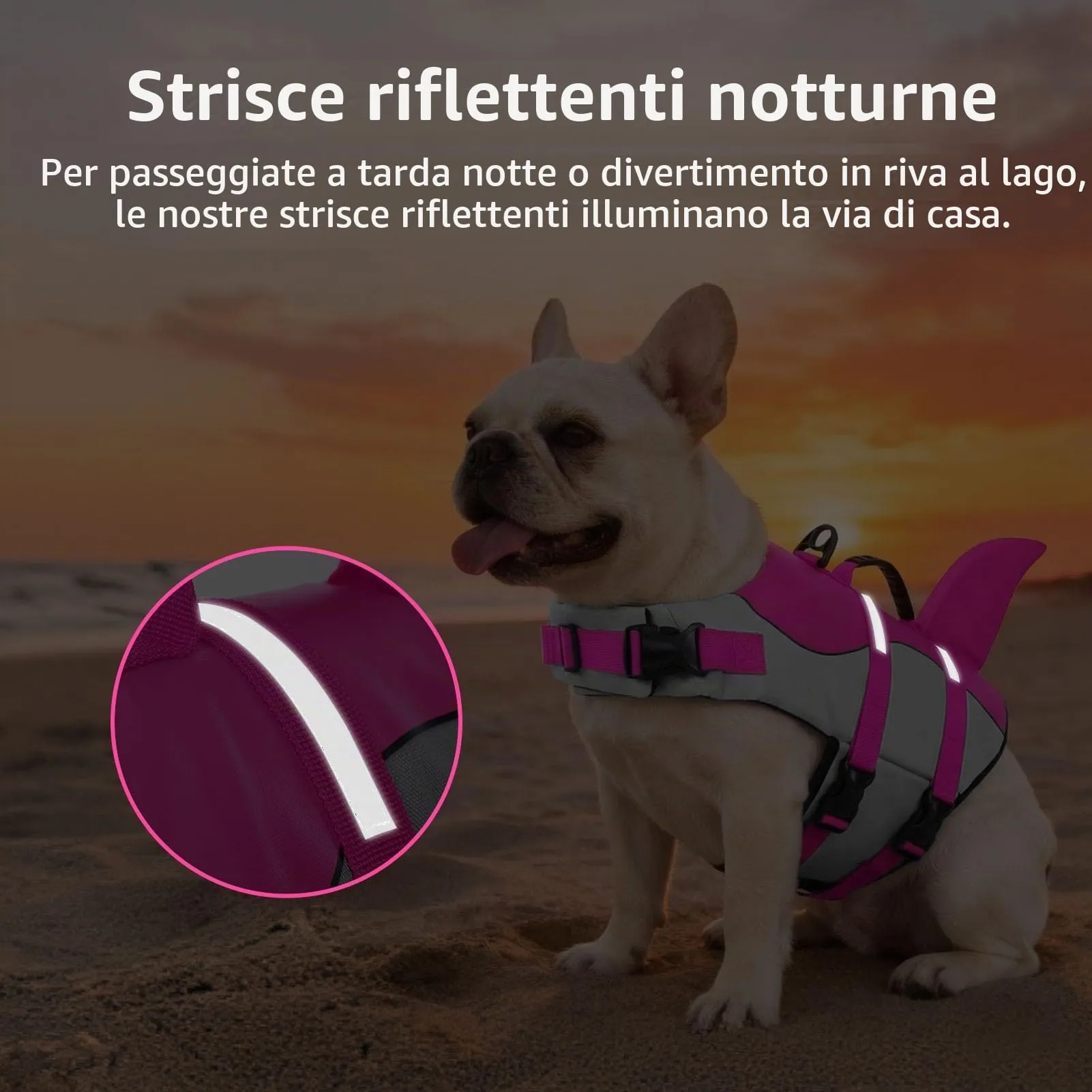 CITÉTOILE Giubbotto Salvagente per Cani in Ripstop con Pinna di Squalo, Rosa, M - immagine 4