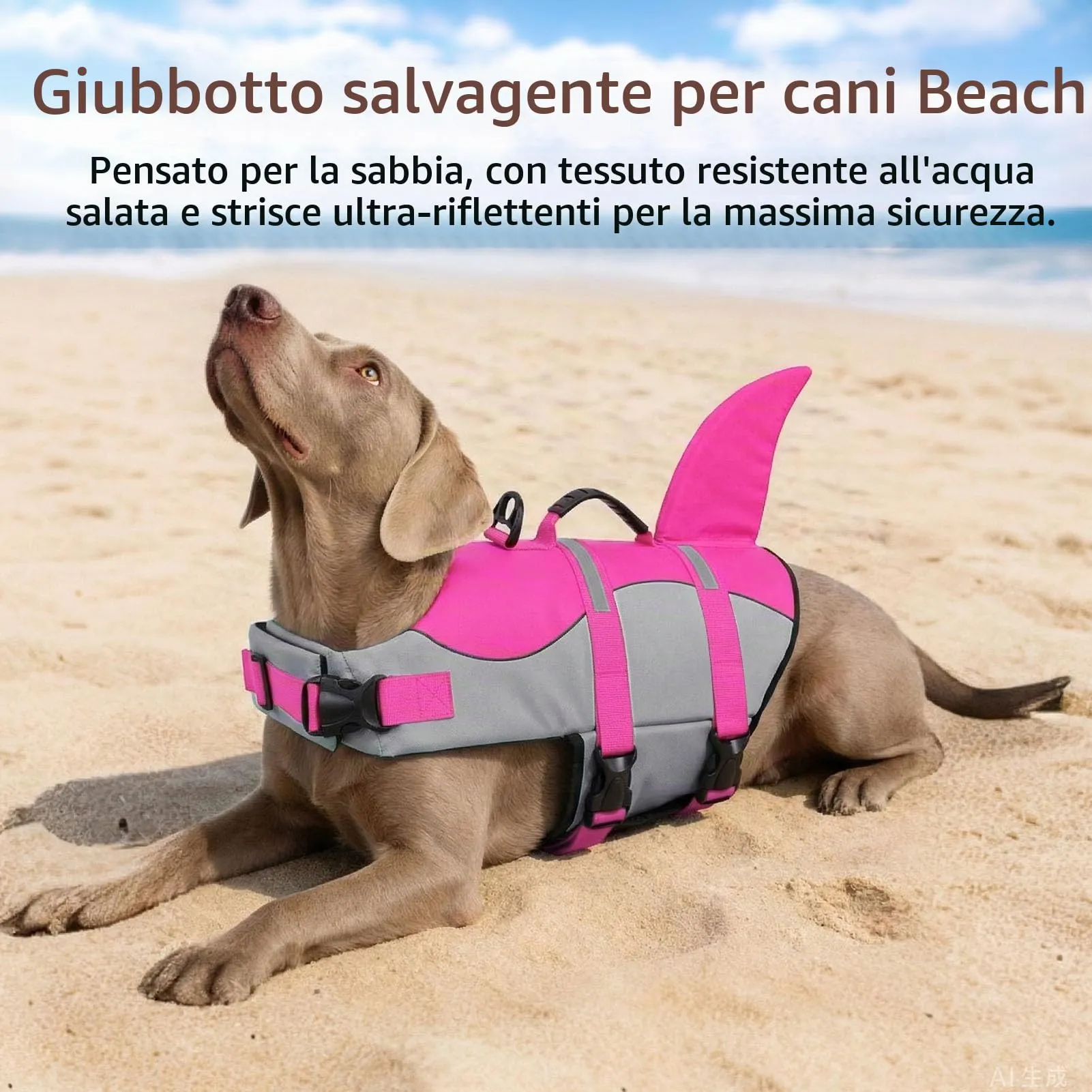 CITÉTOILE Giubbotto Salvagente per Cani in Ripstop con Pinna di Squalo, Rosa, M - immagine 5