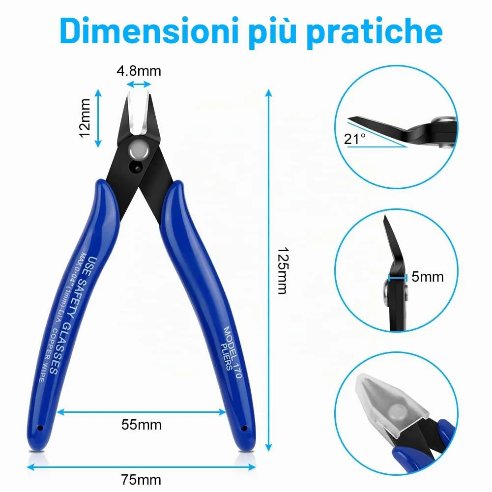 Ainiv Pinza da Taglio Diagonale di Precisione, 2 pz, Blu - immagine 2