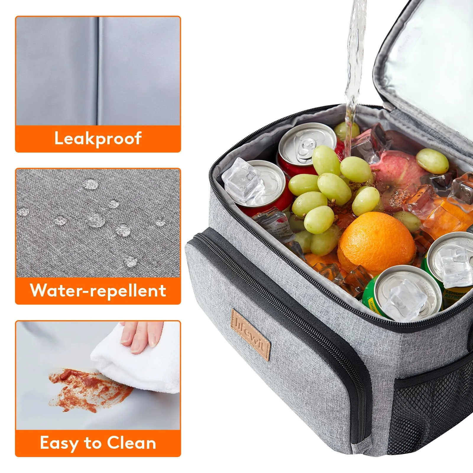 Lifewit Borsa Termica Porta Pranzo Impermeabile con Tracolla, Grigio, 9L - immagine 4