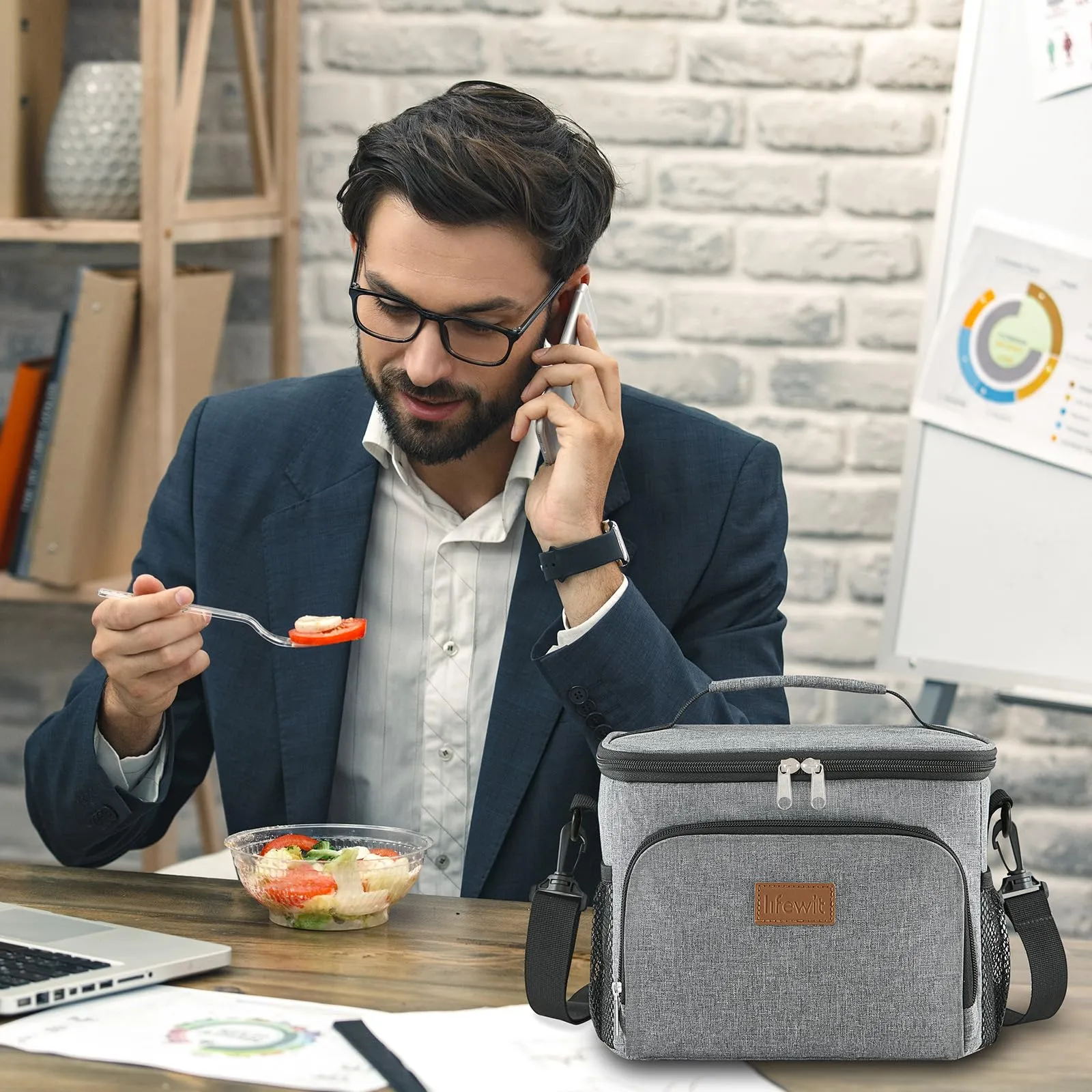 Lifewit Borsa Termica Porta Pranzo Impermeabile con Tracolla, Grigio, 9L - immagine 8