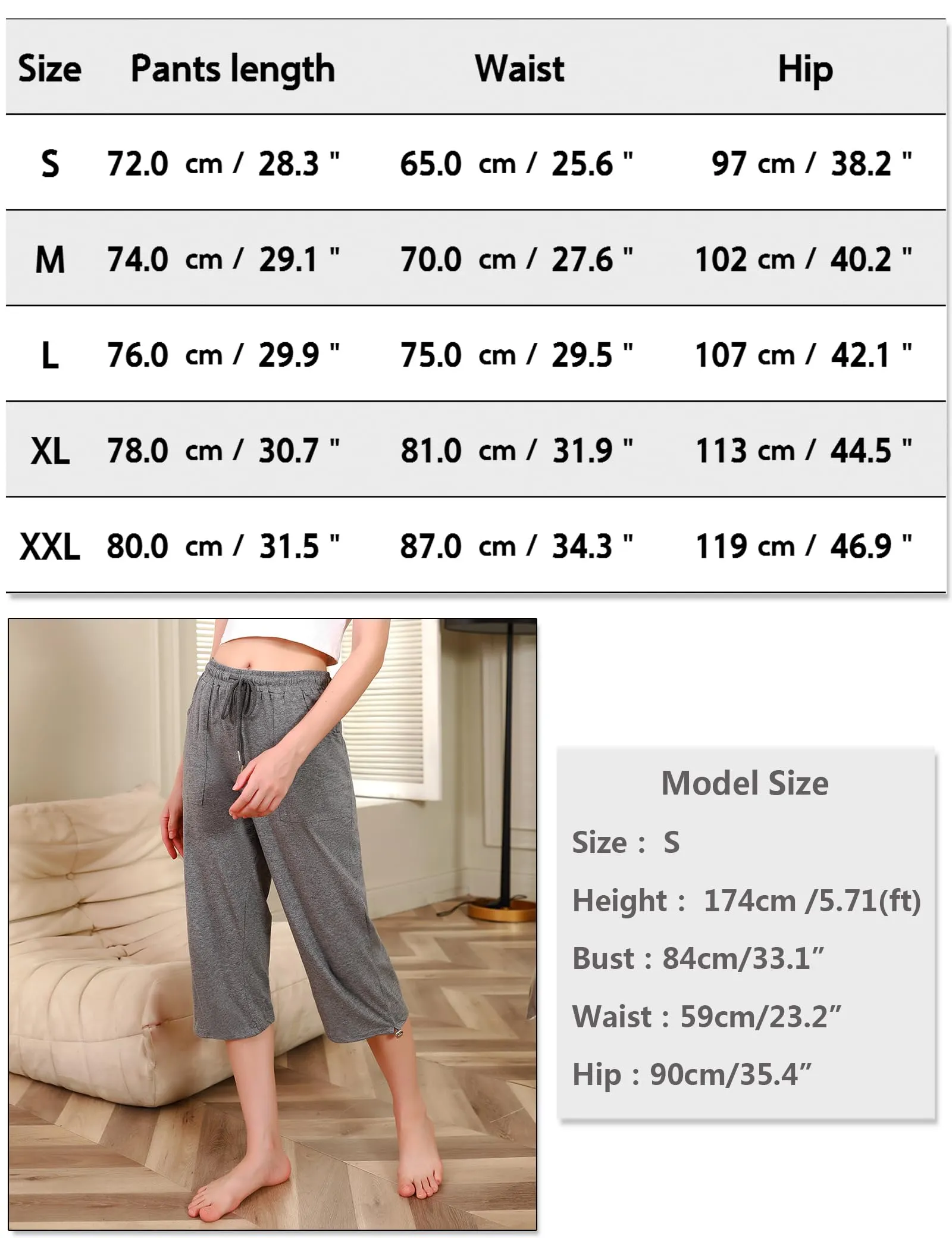 Totatuit Pantaloni Capri Donna Estivi Sportivi 3/4 in Cotone con Tasche, Grigio L - immagine 6