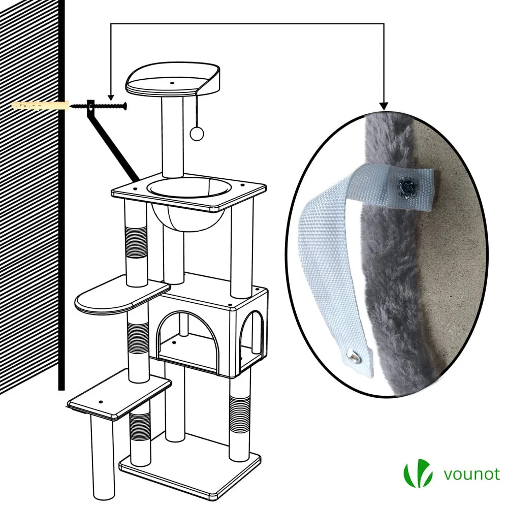 VOUNOT Tiragraffi per Gatti con Capsula Spaziale, 138cm, Grigio - immagine 7