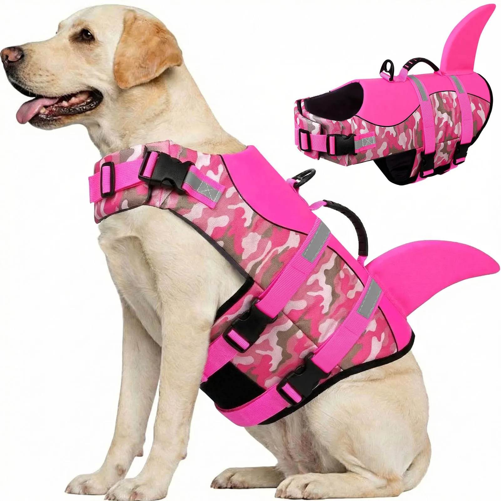 CITÉTOILE Salvagente per Cane Ripstop Squalo, Rosa Mimetico, XL - immagine 1