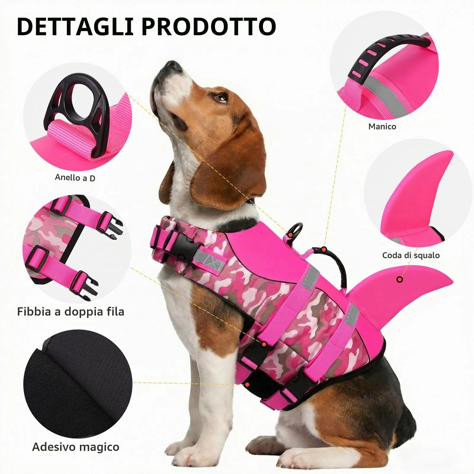 CITÉTOILE Salvagente per Cane Ripstop Squalo, Rosa Mimetico, XL - immagine 2