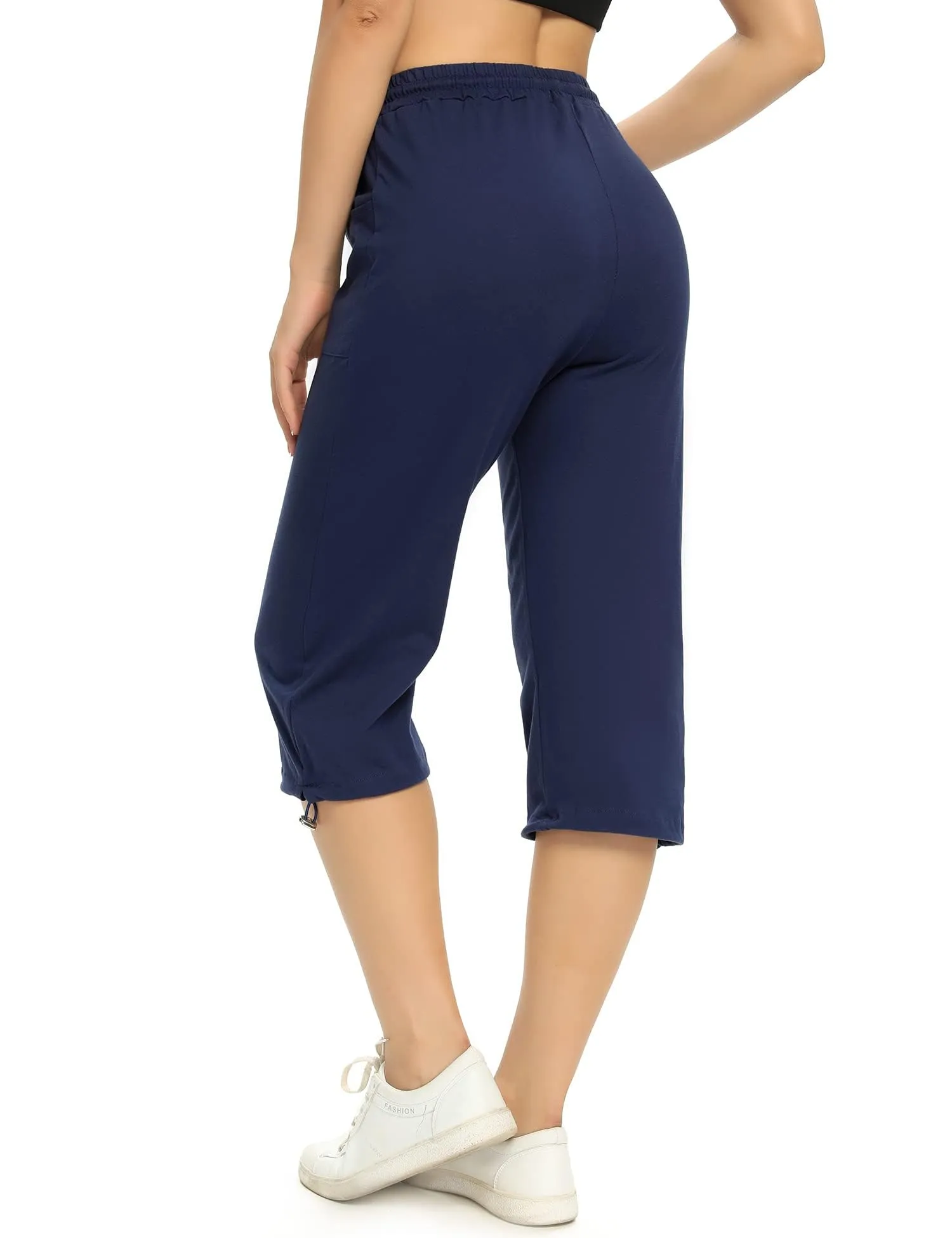 Totatuit Pantaloni Capri Donna 3/4 in Cotone Regolabili con Tasche, Blu Navy, M - immagine 2