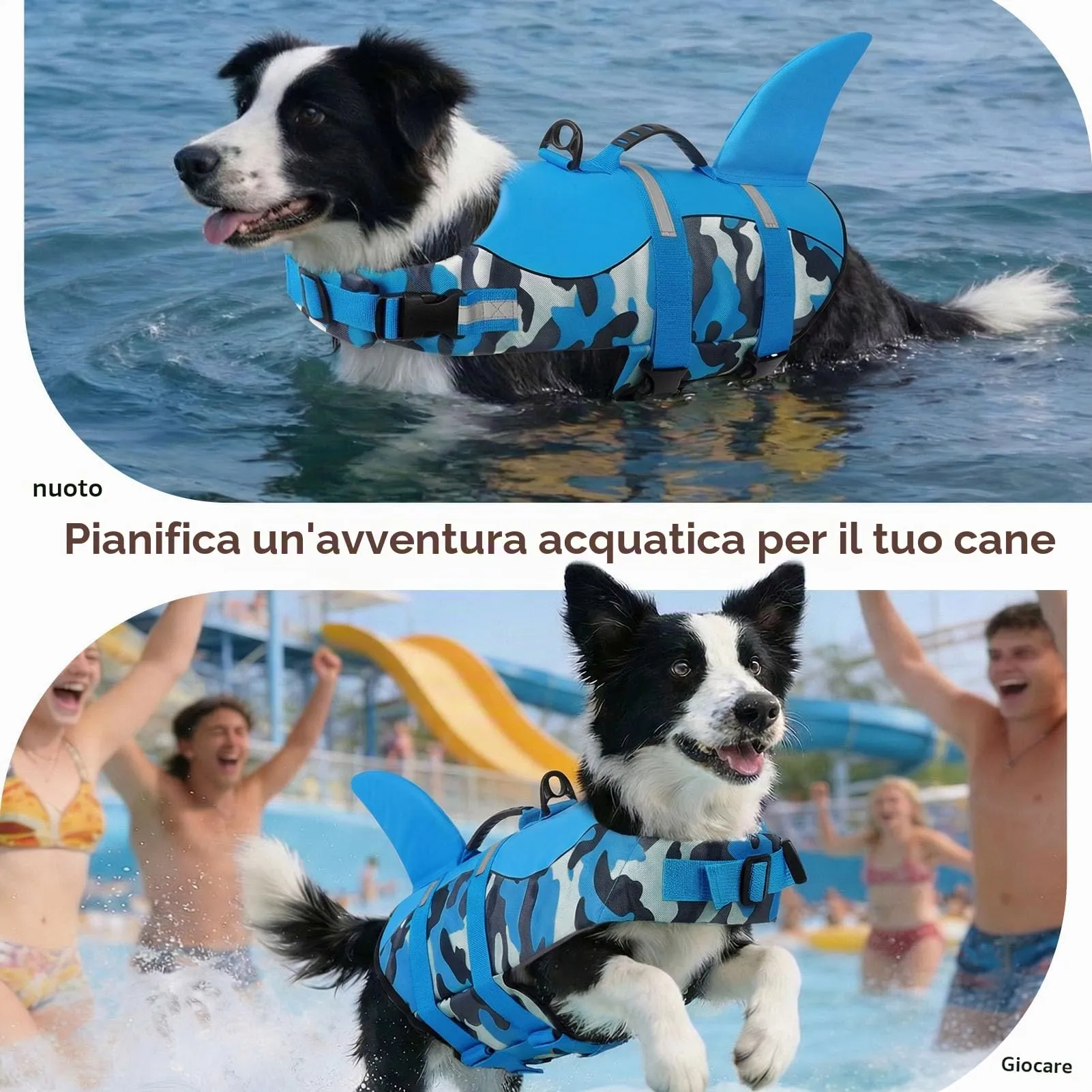 CITÉTOILE Salvagente per Cane, Modello Squalo in Ripstop, Blu mimetico, S - immagine 6