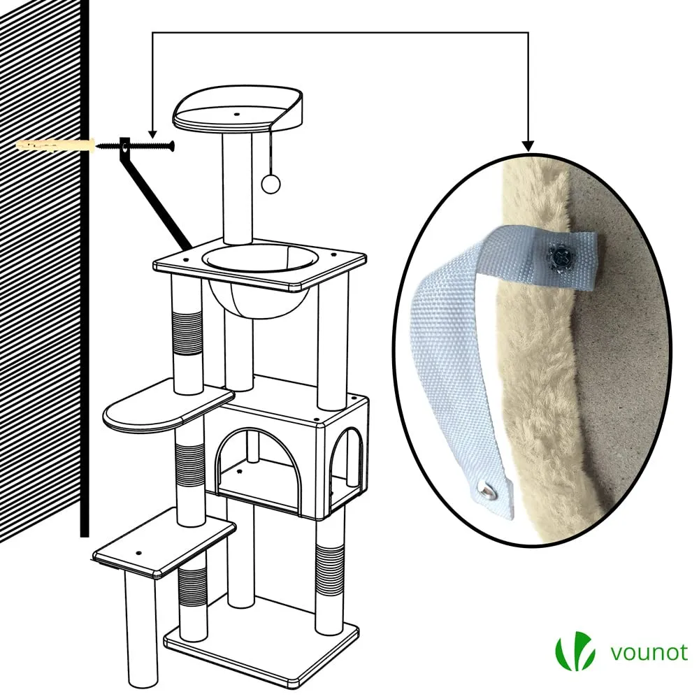 VOUNOT Tiragraffi per Gatti con Capsula Spaziale, 138cm, Beige - immagine 7