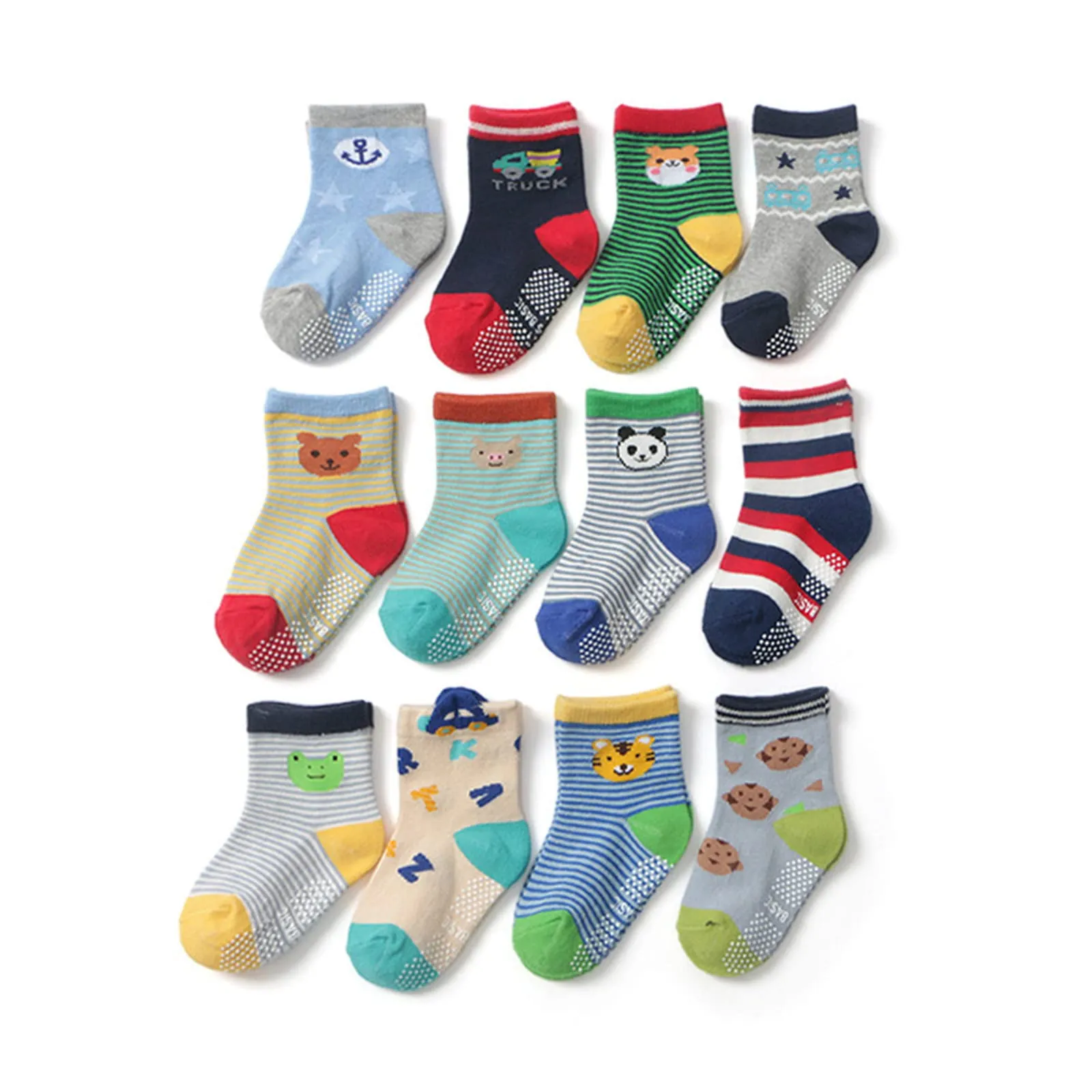 HaimoBurg Calze Antiscivolo in Cotone Traspirante per Bambini 1-5 Anni, 12 Paia - immagine 1