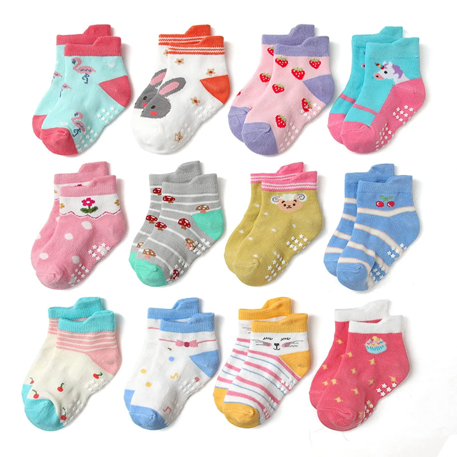 HaimoBurg Calze Antiscivolo in Cotone per Bambini da 1 a 5 Anni, 12 Paia - immagine 1