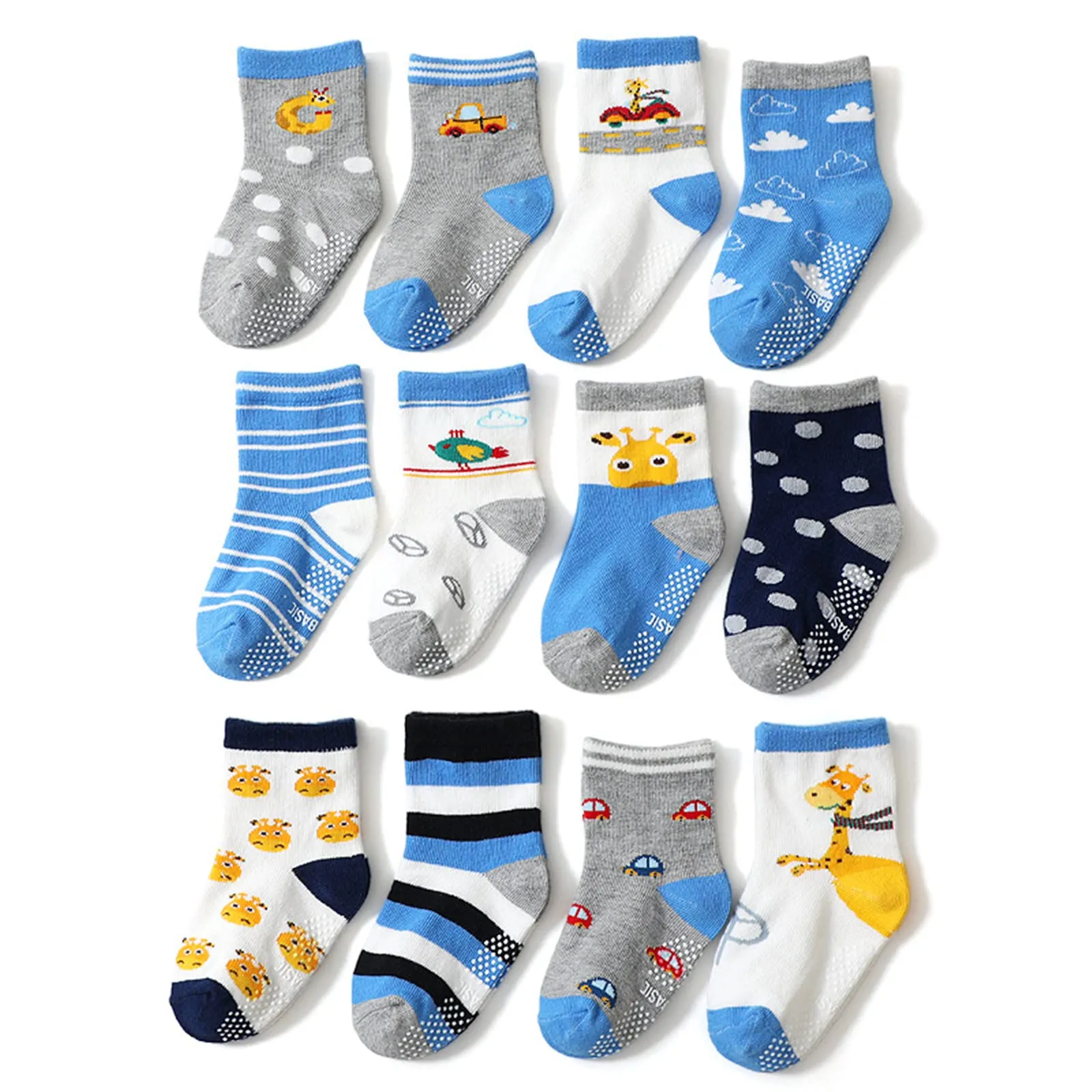 HaimoBurg Calze Antiscivolo in Cotone Traspirante per Bambini, 12 Paia, 1-5 Anni - immagine 1