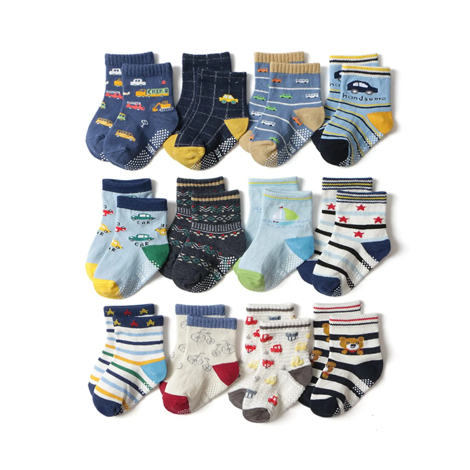 HaimoBurg Calze Antiscivolo in Cotone per Bambini, 12 Paia, 1-5 Anni - immagine 1