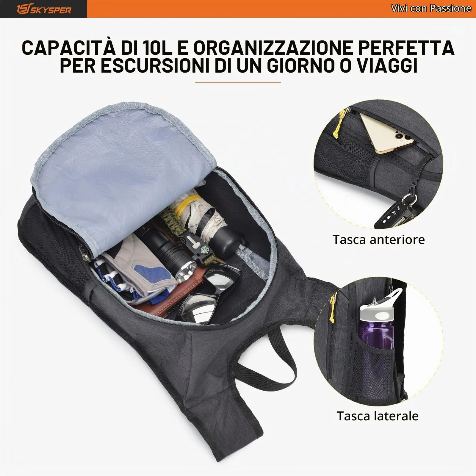 SKYSPER Zaino Leggero Pieghevole 10L - immagine 3