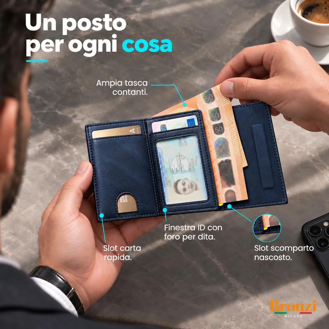 Bronzi Portafoglio Uomo Slim Piccolo Revelation RFID con Portamonete - immagine 3