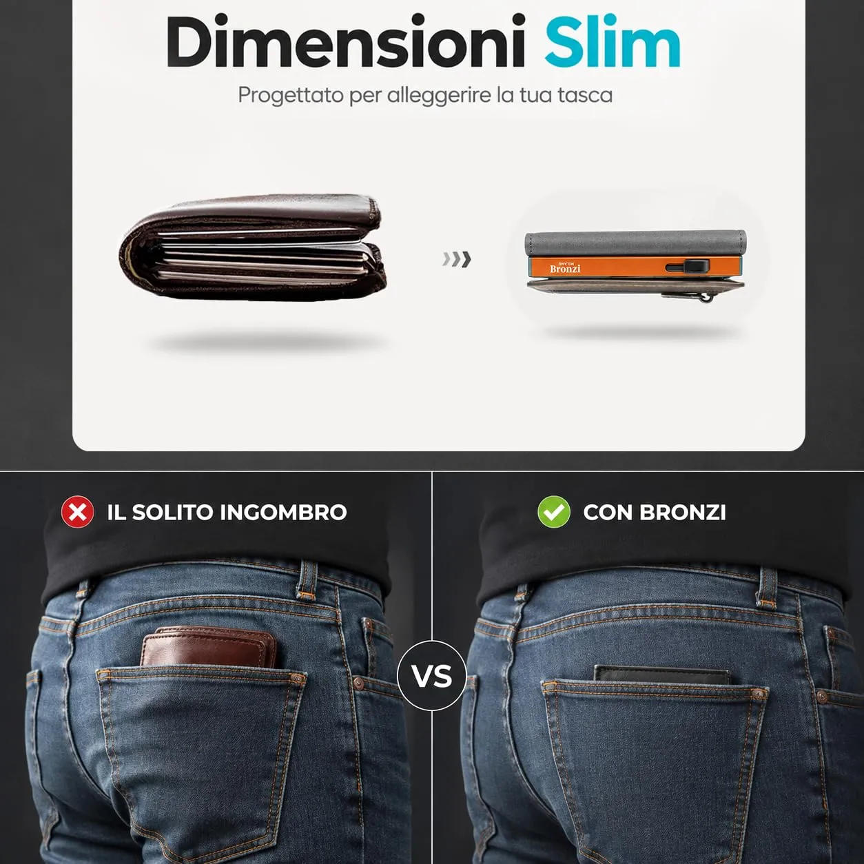 Bronzi Portafoglio Uomo Slim Revelation RFID Grigio Antracite - immagine 4