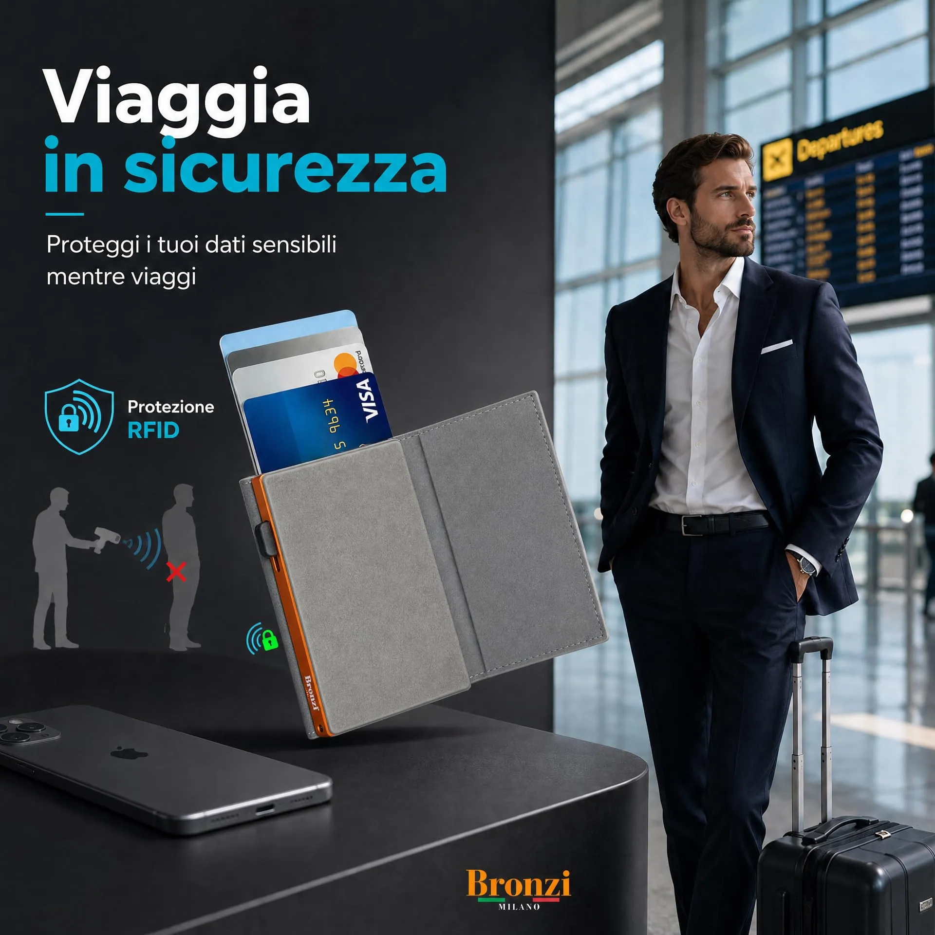 Bronzi Portafoglio Uomo Slim Revelation RFID Grigio Antracite - immagine 5