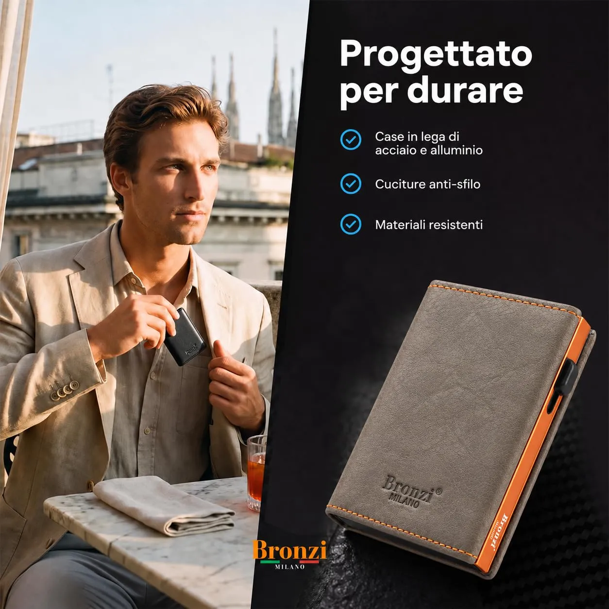 Bronzi Portafoglio Uomo Slim Revelation RFID Grigio Antracite - immagine 6
