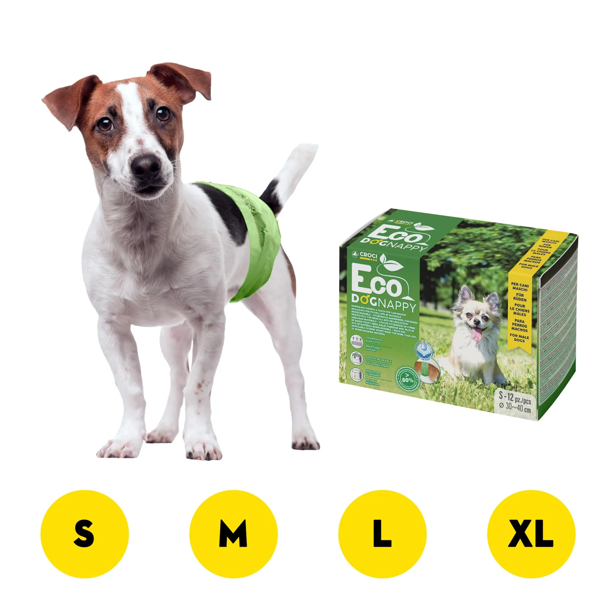 Croci Dog Nappy Eco Fascia Assorbente Biodegradabile per Cani Maschi, Taglia L (50-60 cm), 12 pz - immagine 5